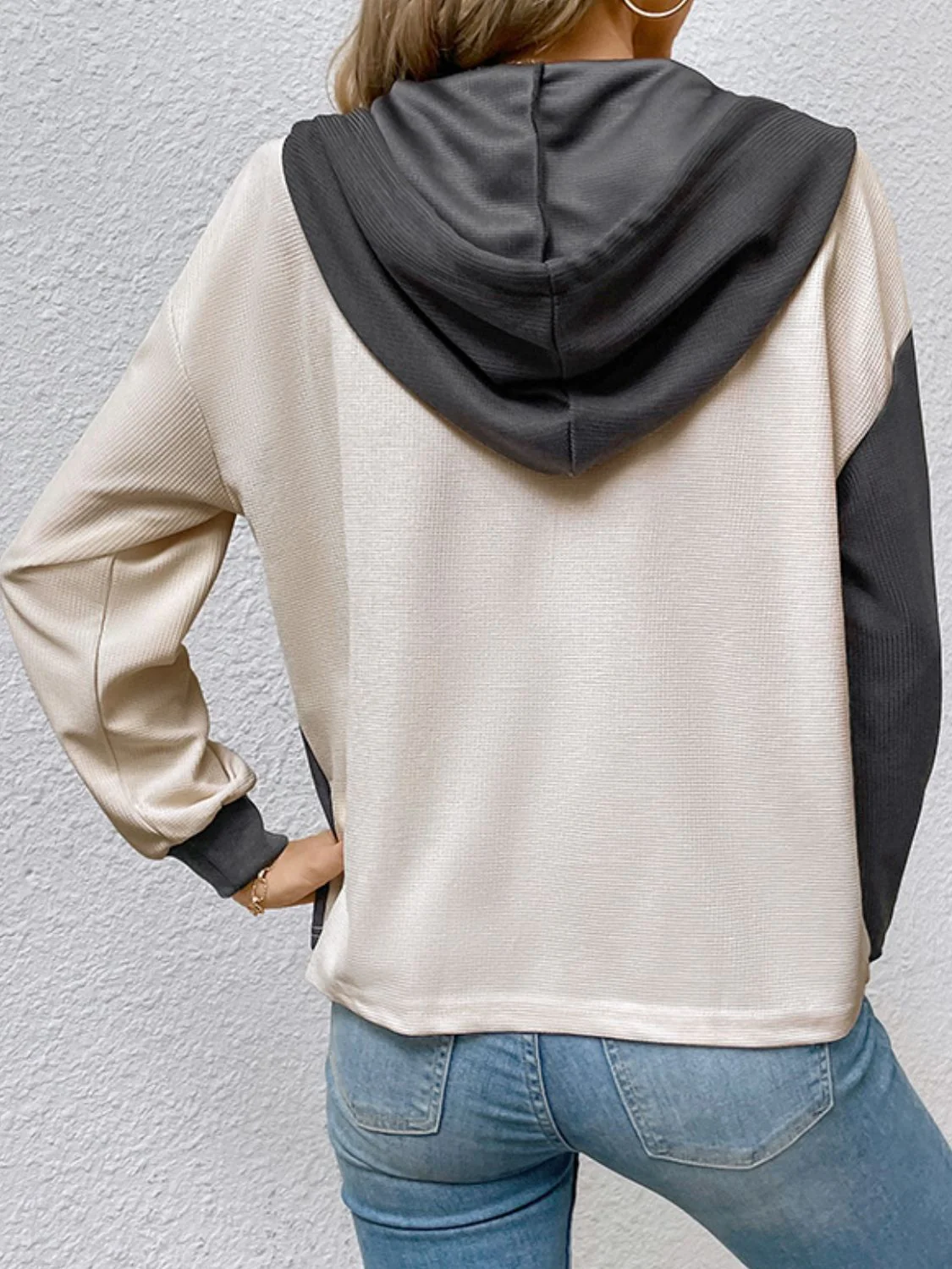 Perfee Contrast Color Button-Up Raglan Sleeve Hoodie - Image 2