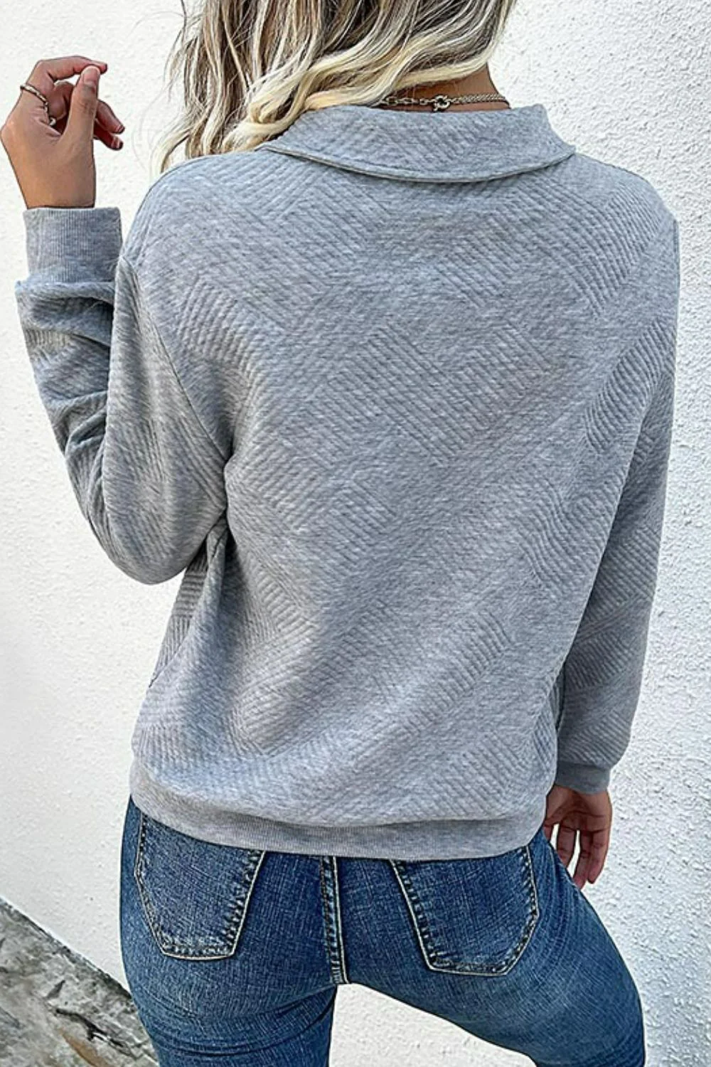 Perfee Contrast Ribbed Quarter-Snap Sweatshirt - Image 2