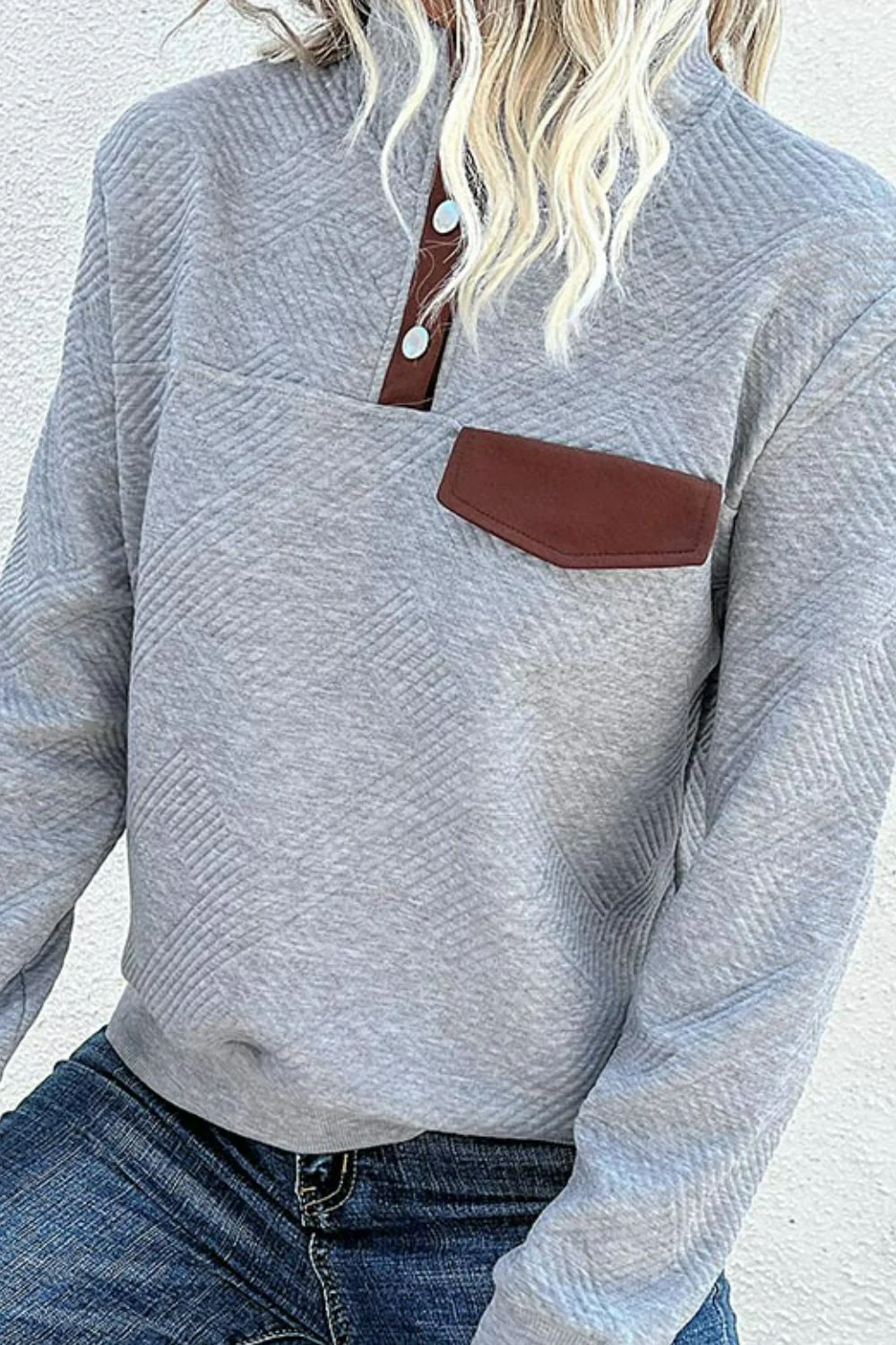 Perfee Contrast Ribbed Quarter-Snap Sweatshirt - Image 5