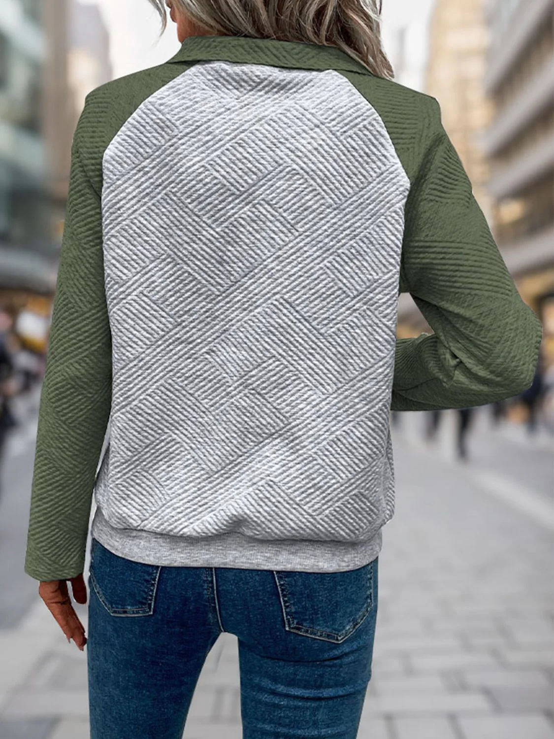 Perfee Contrast Textured Long Sleeve Sweatshirt - Image 6