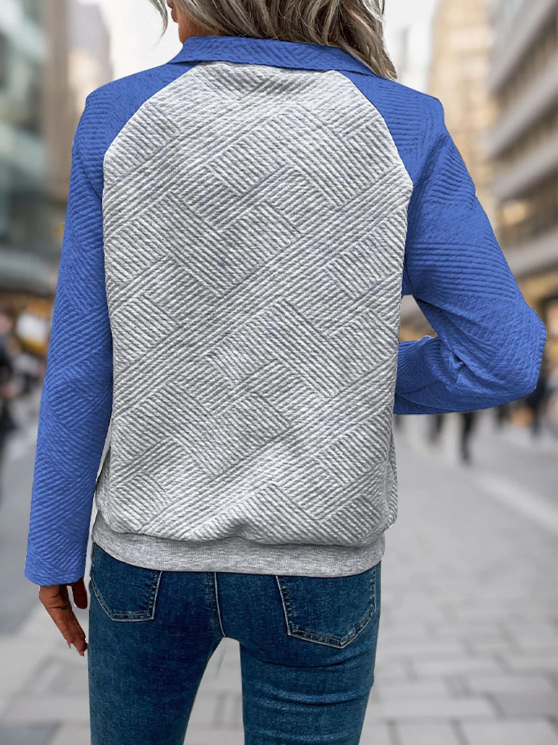 Perfee Contrast Textured Long Sleeve Sweatshirt - Image 9