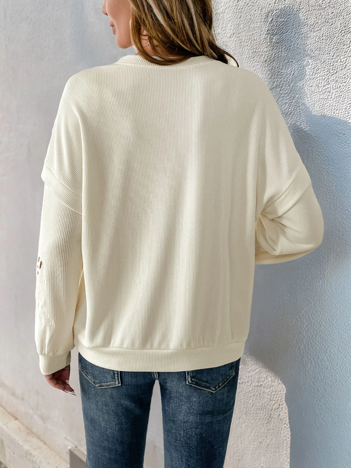 Perfee Cutout Round Neck Long Sleeve Sweatshirt - Image 2