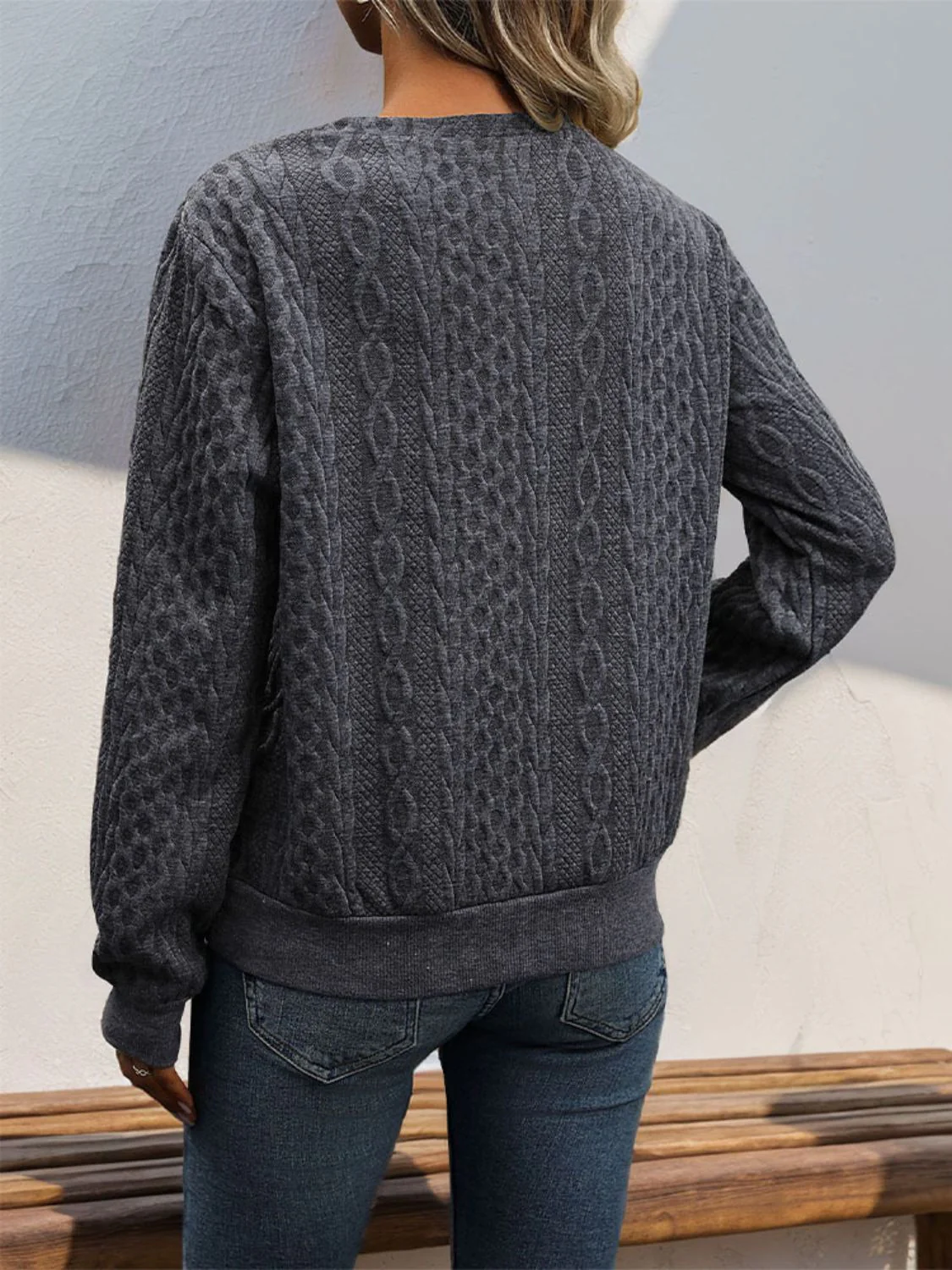 Perfee Decorative Button Long Sleeve Sweatshirt - Image 2