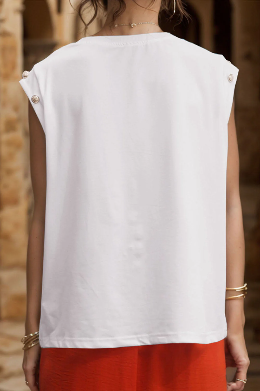 Perfee Decorative Button Round Neck T-Shirt - Image 12