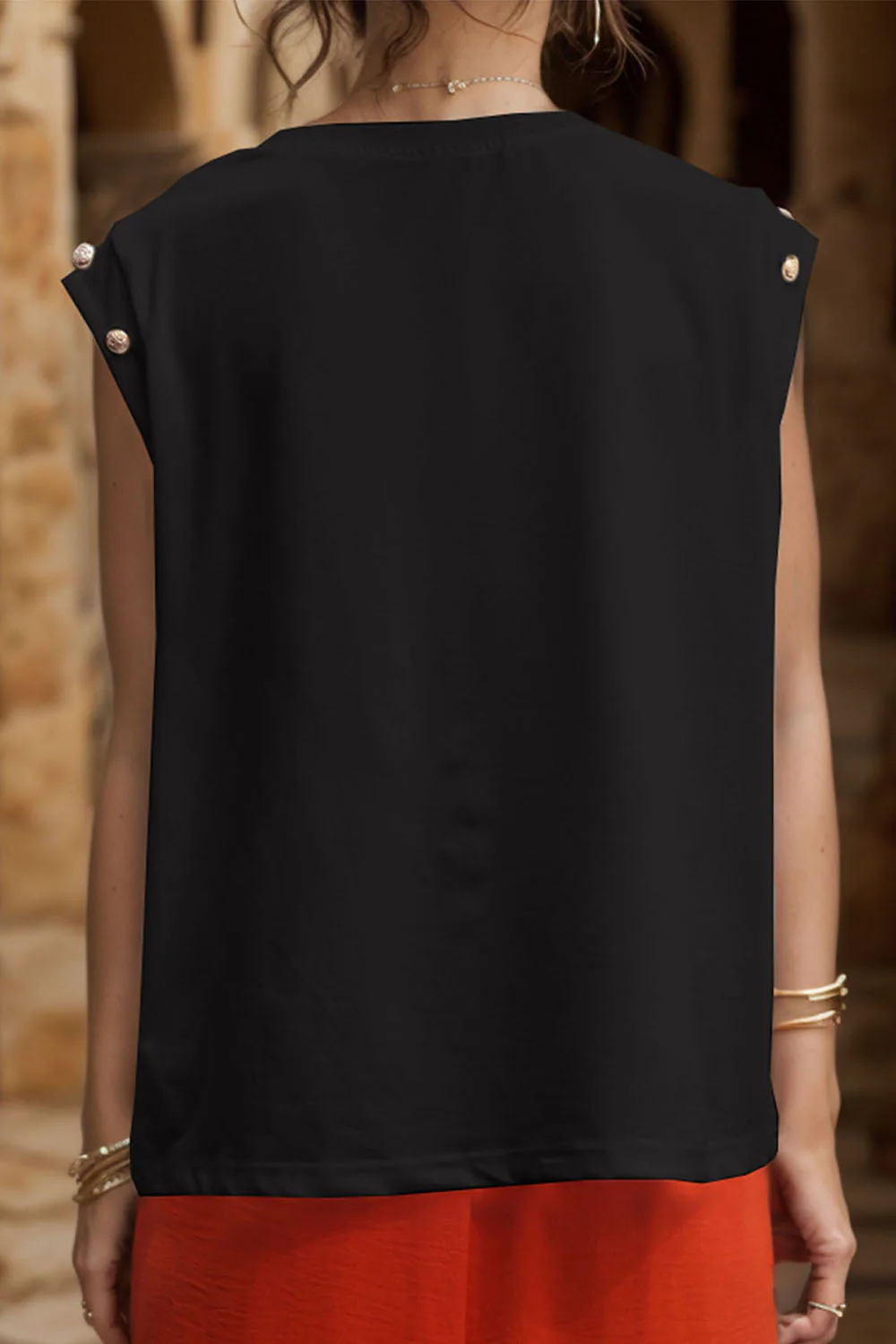 Perfee Decorative Button Round Neck T-Shirt - Image 16