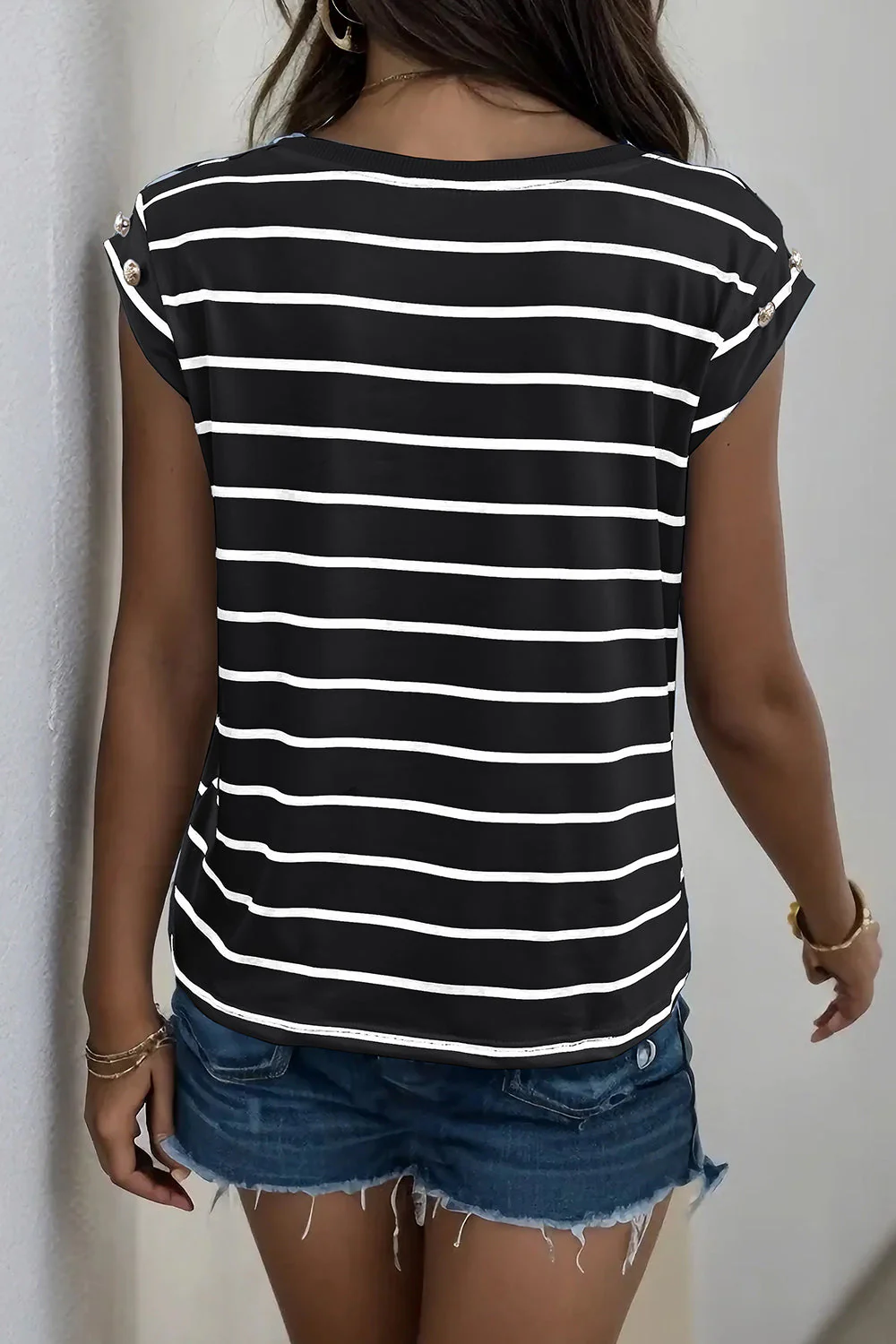 Perfee Decorative Button Round Neck T-Shirt - Image 2