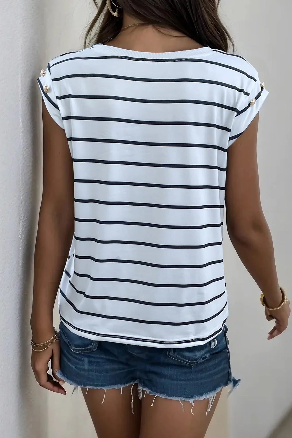 Perfee Decorative Button Round Neck T-Shirt - Image 20