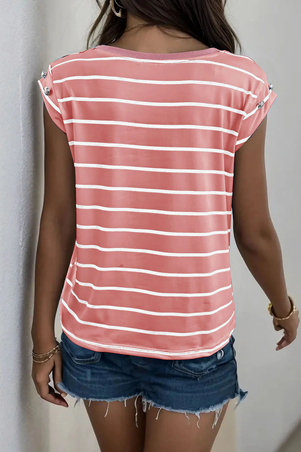 Perfee Decorative Button Round Neck T-Shirt - Image 28