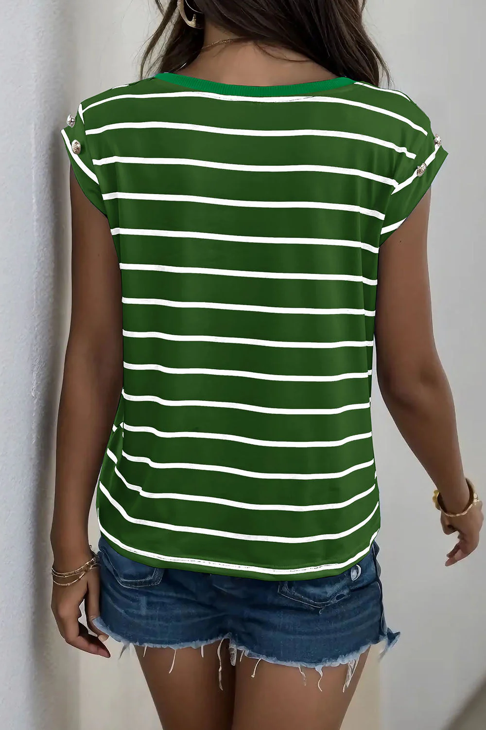 Perfee Decorative Button Round Neck T-Shirt - Image 32