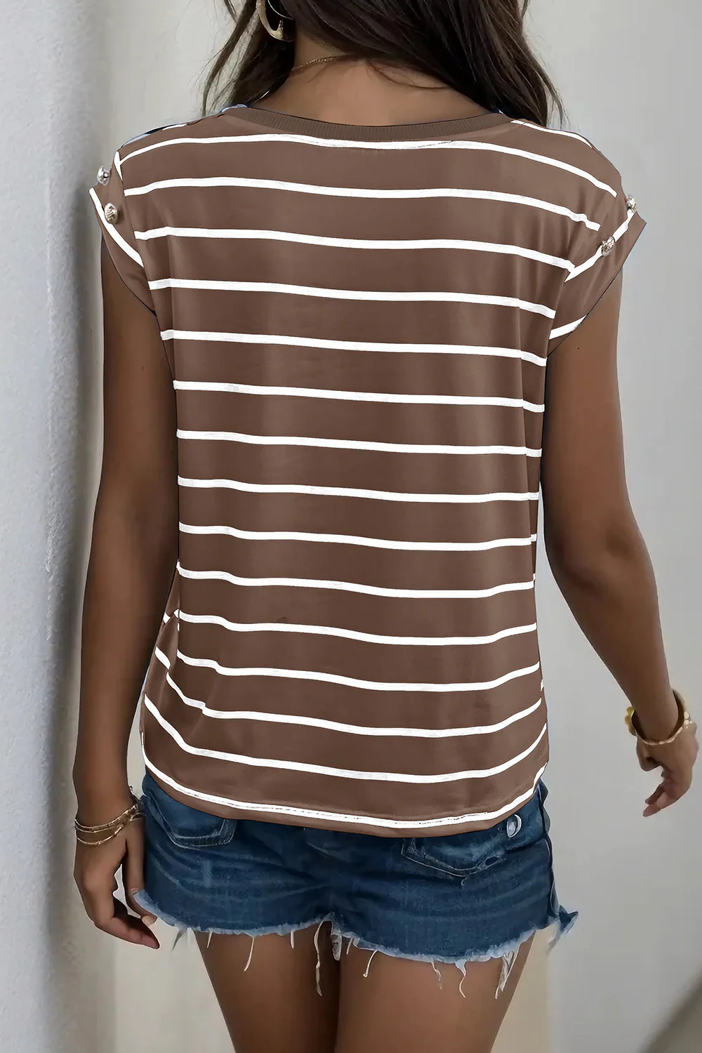 Perfee Decorative Button Round Neck T-Shirt - Image 8