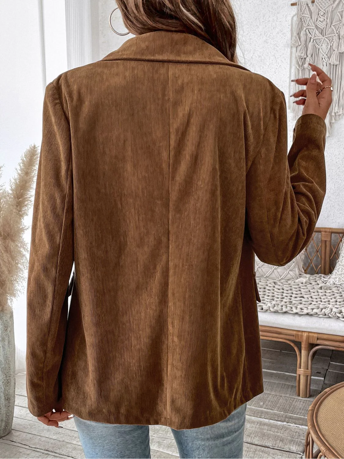 Perfee Decorative Pocket Flap Lapel Collar Long Sleeve Outerwear - Image 2