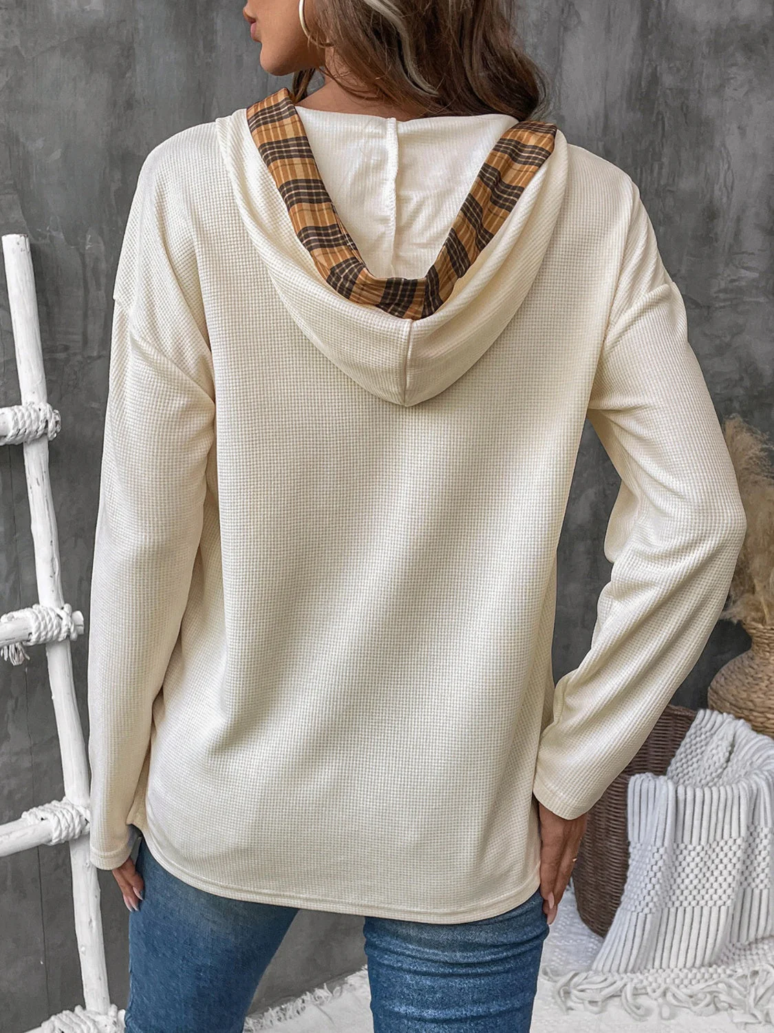 Perfee Drawstring Long Sleeve Hooded T-Shirt - Image 2