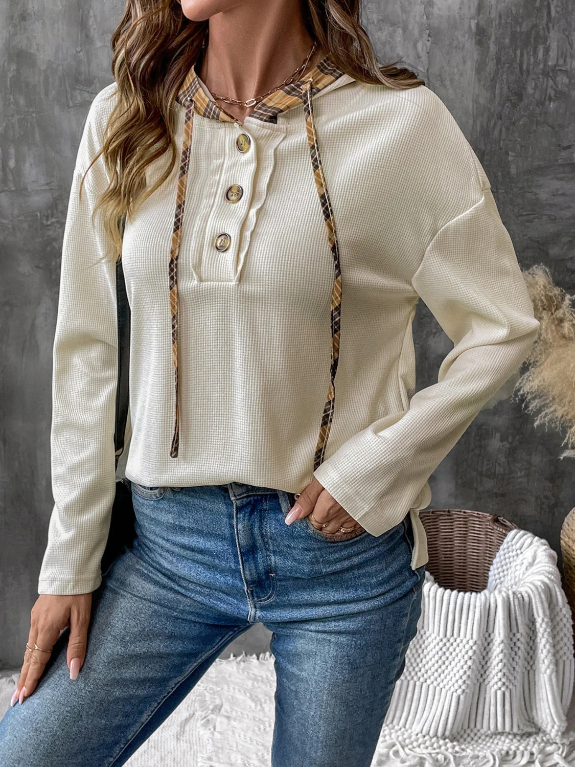 Perfee Drawstring Long Sleeve Hooded T-Shirt - Image 3