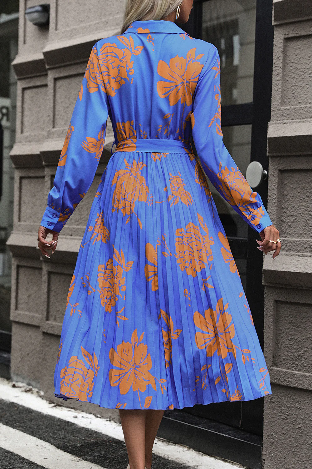 Perfee Floral Pleated Surplice Long Sleeve Midi Dress - Image 2