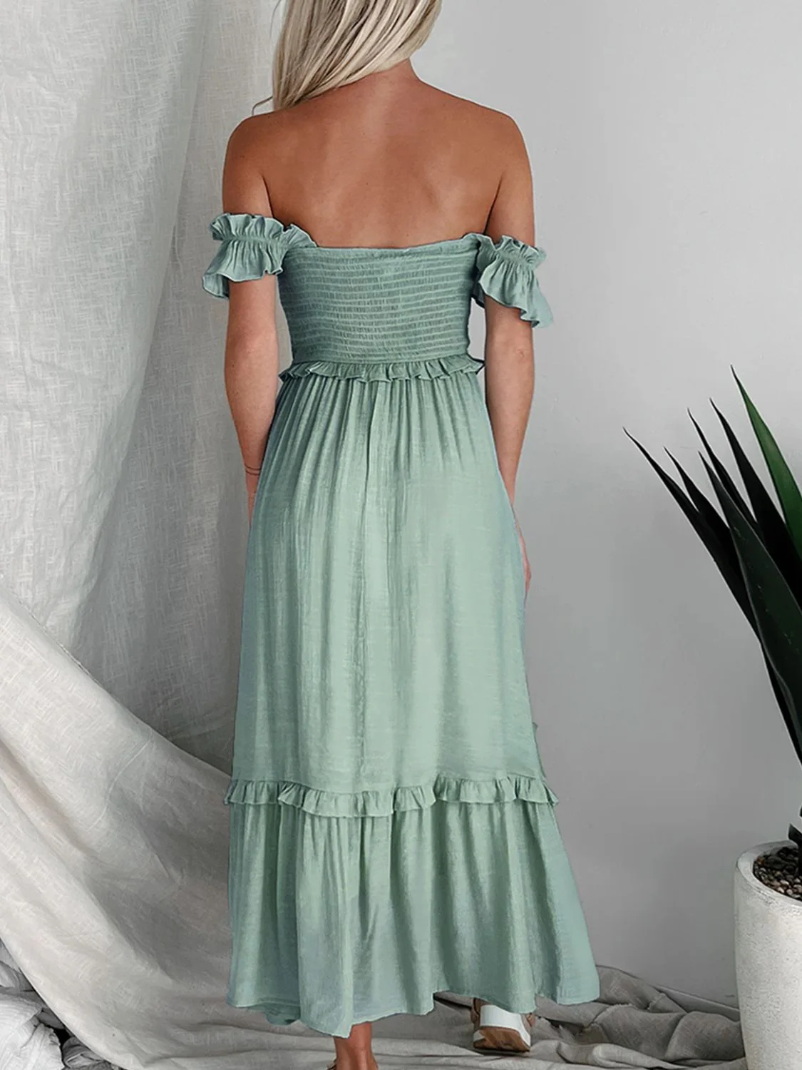 Perfee Frill Smocked Off-Shoulder Ruffle Sleeve Dress - Image 2