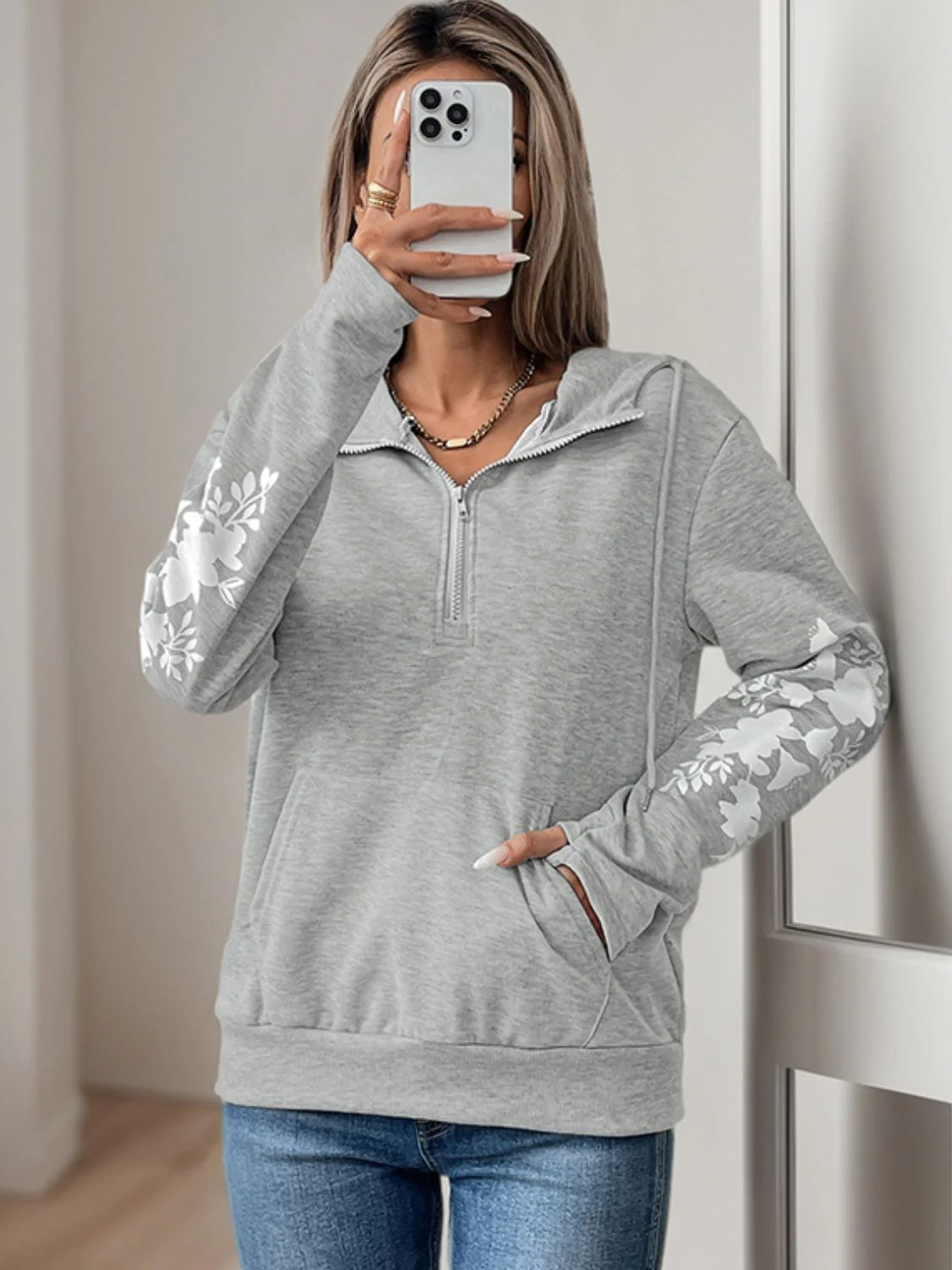 Perfee Half Zip Long Sleeve Hoodie - Image 6