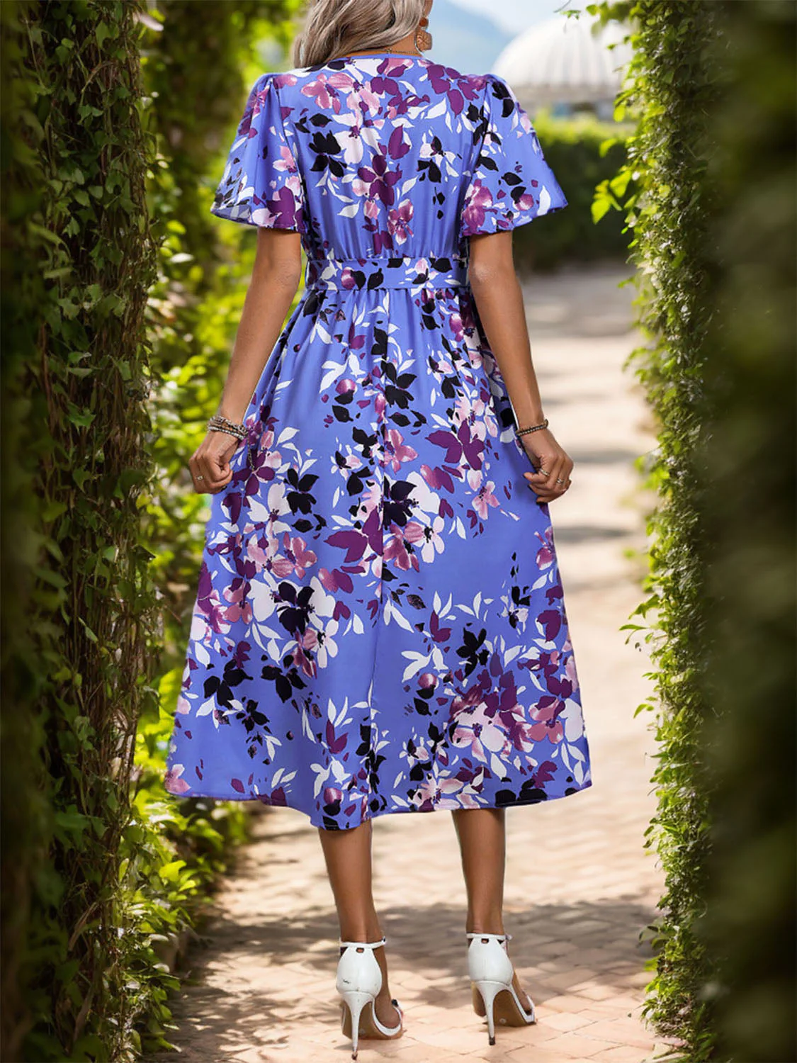Perfee High-Low Printed Surplice Short Sleeve Midi Dress - Image 2