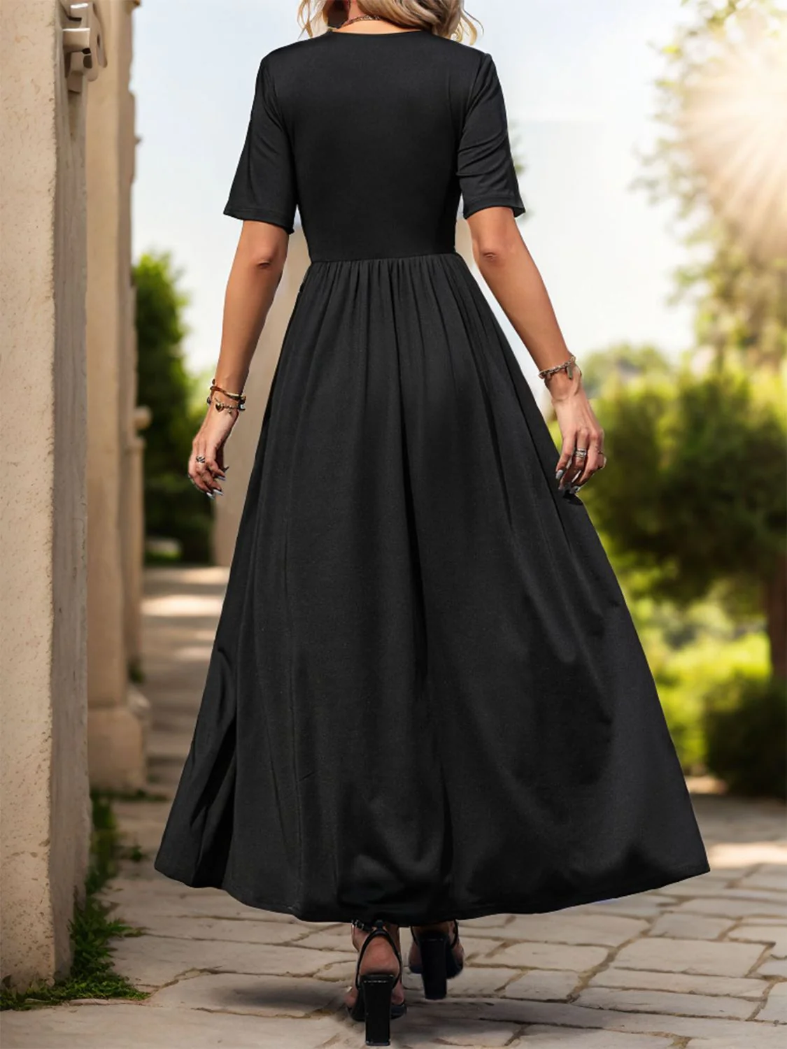 Perfee Lace Detail Slit V-Neck Short Sleeve Dress - Image 2