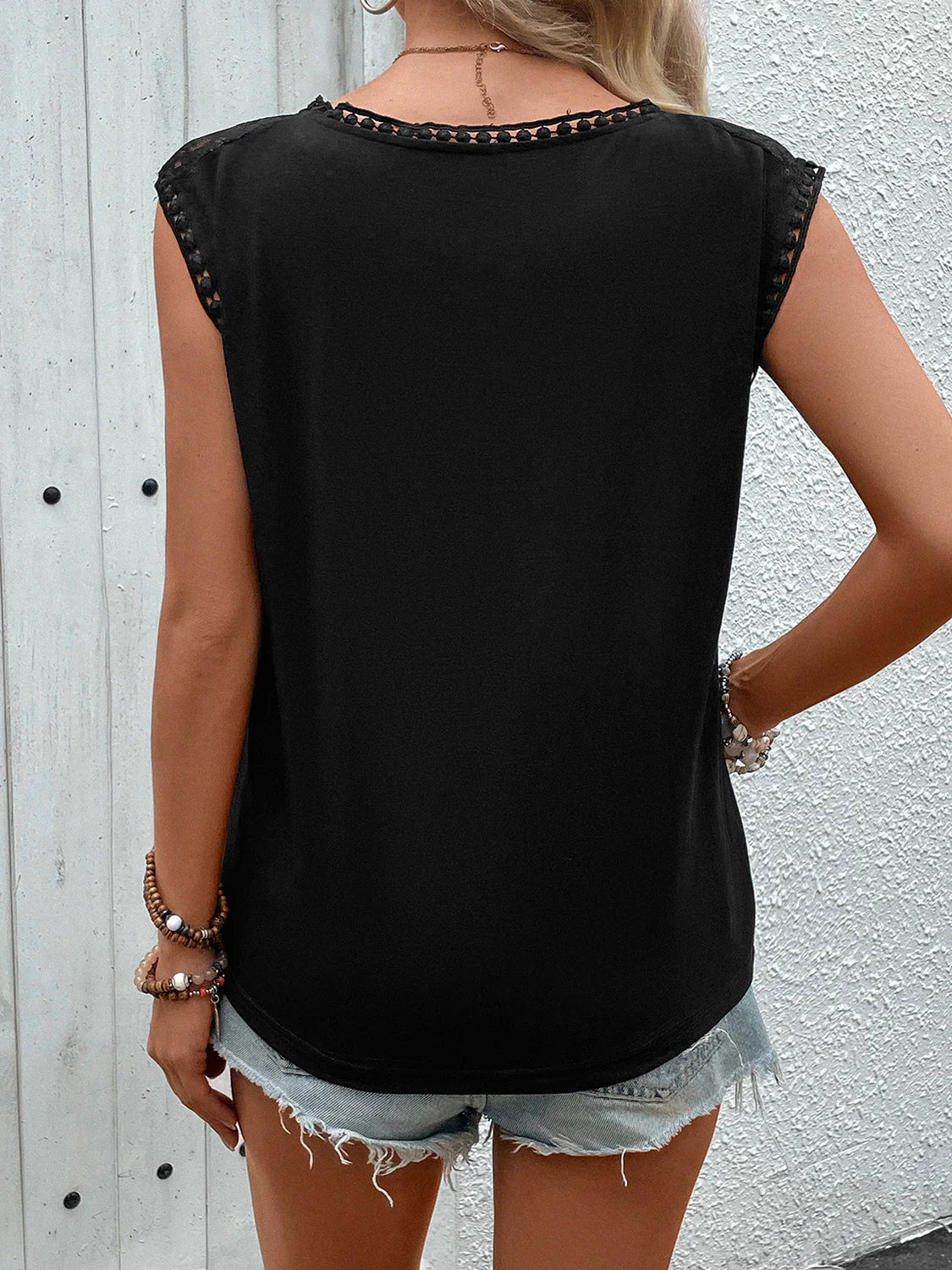 Perfee Lace Round Neck Cap Sleeve T-Shirt - Image 5