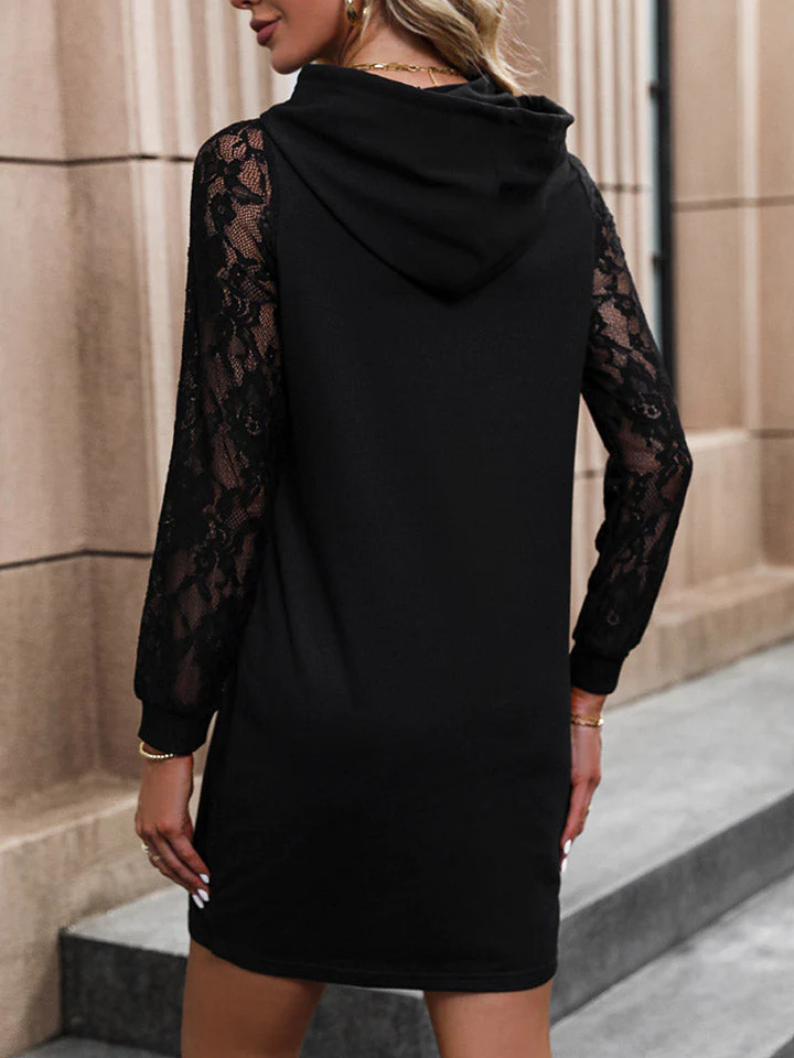 Perfee Lace Trim Long Sleeve Hooded Dress - Image 2