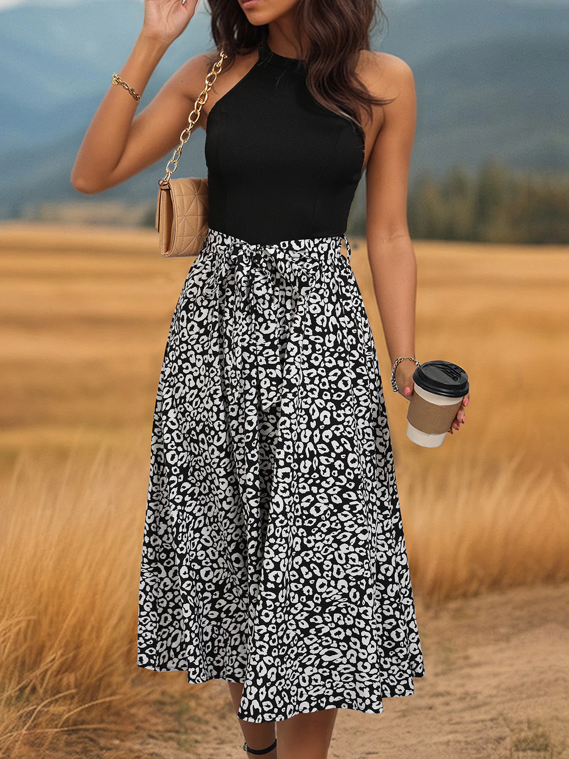 Perfee Leopard Halter Neck Midi Dress - Image 3