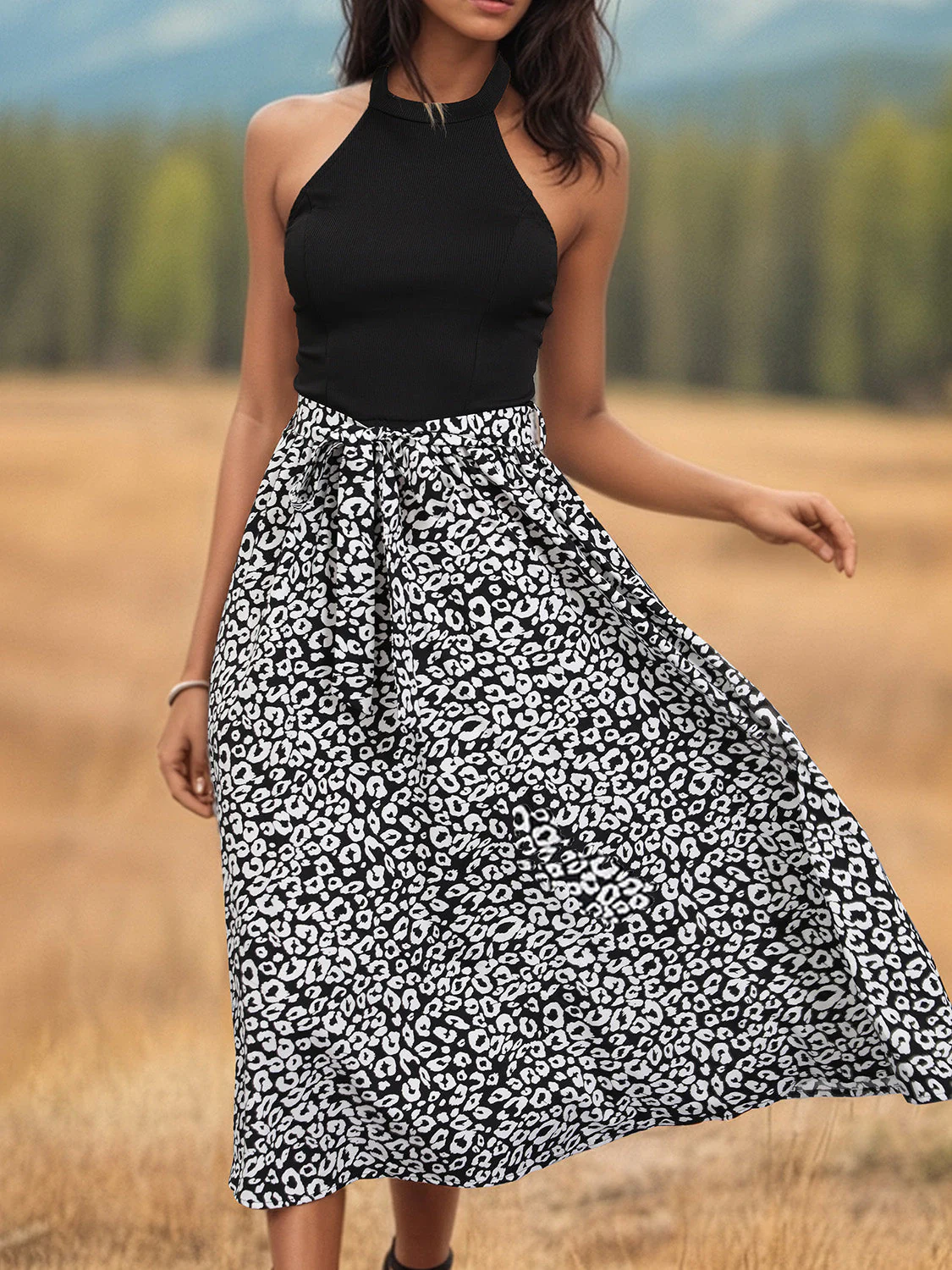 Perfee Leopard Halter Neck Midi Dress - Image 4