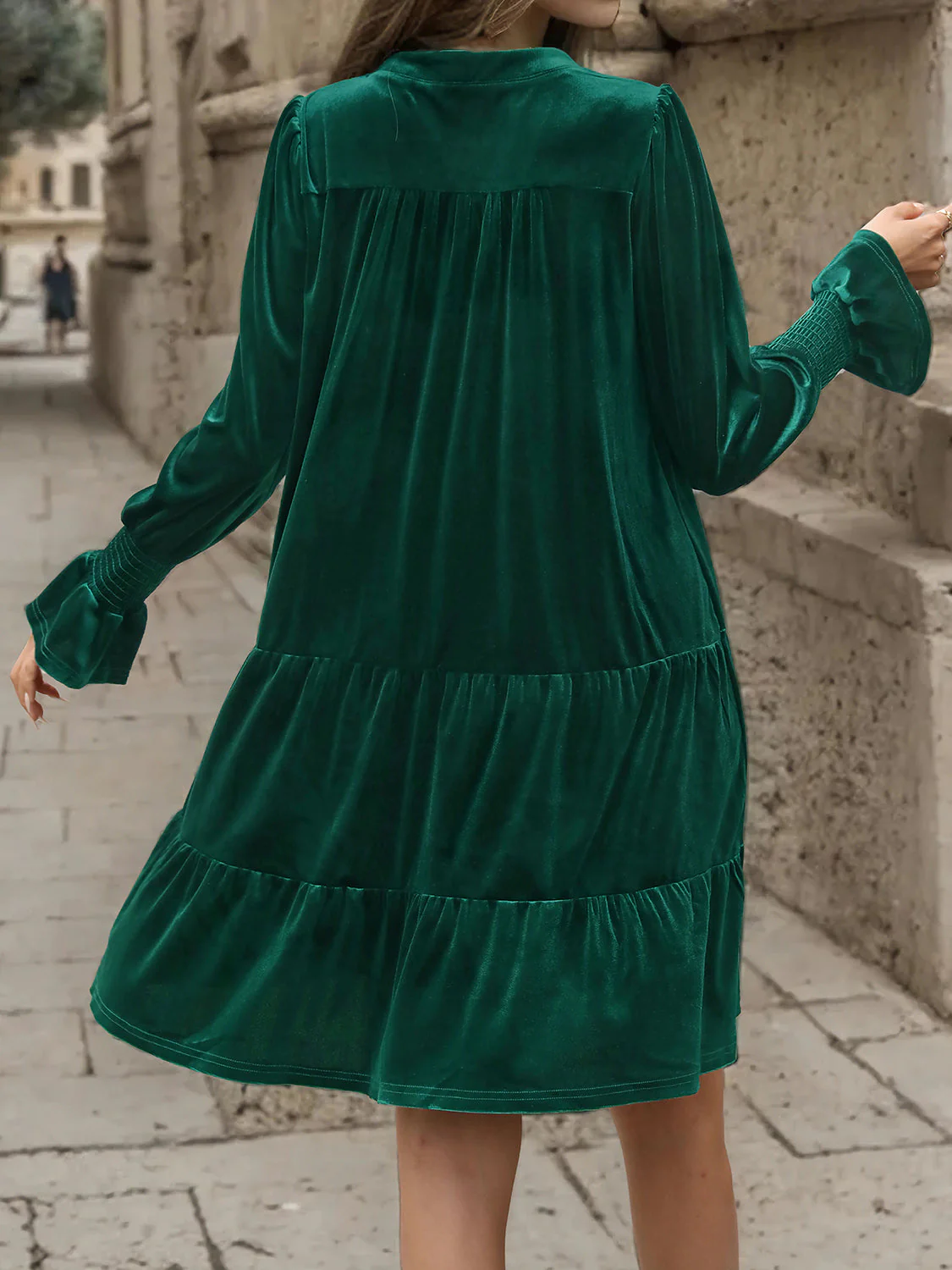 Perfee Notched Long Sleeve Tiered Dress - Image 2