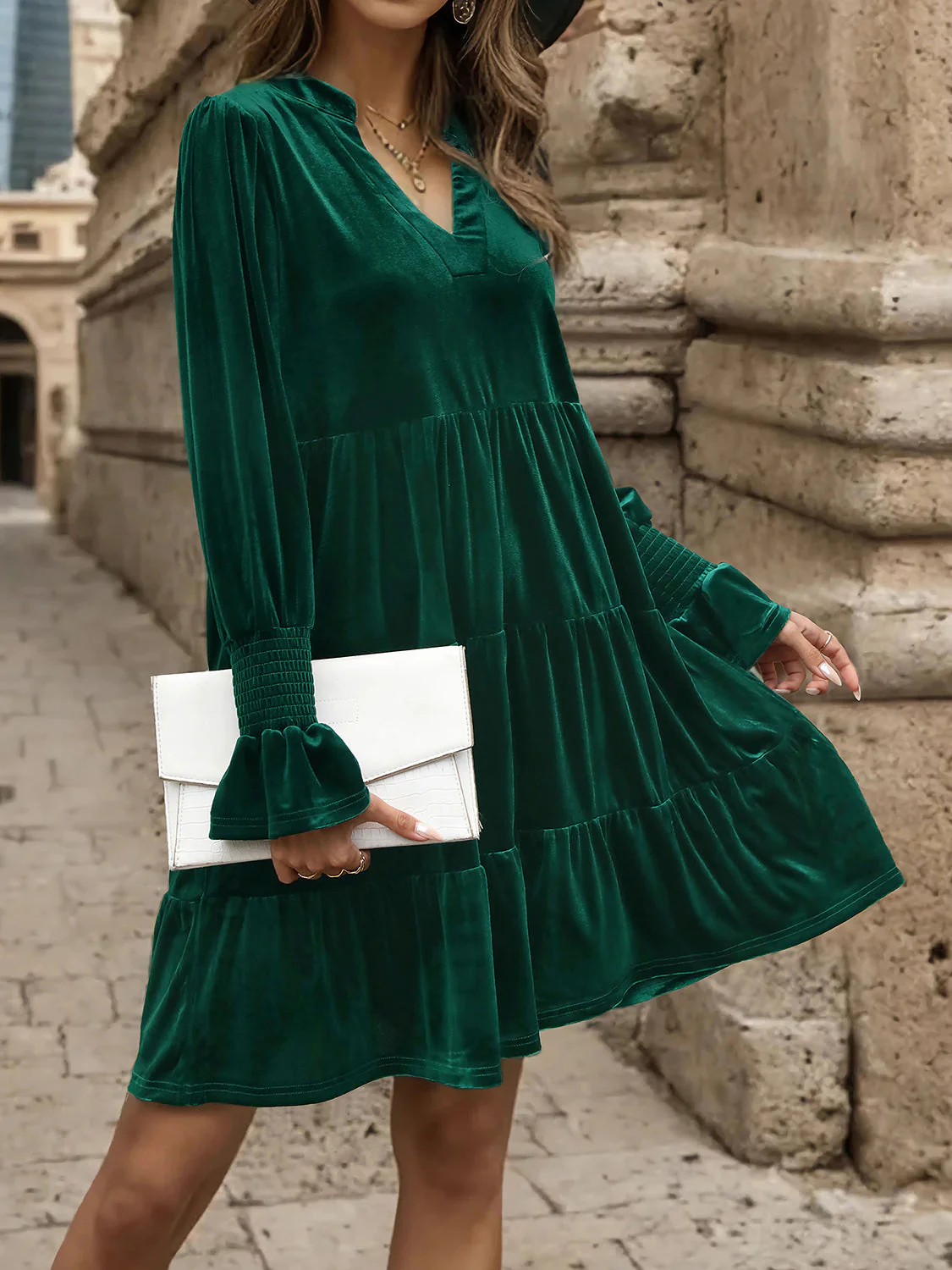 Perfee Notched Long Sleeve Tiered Dress - Image 6