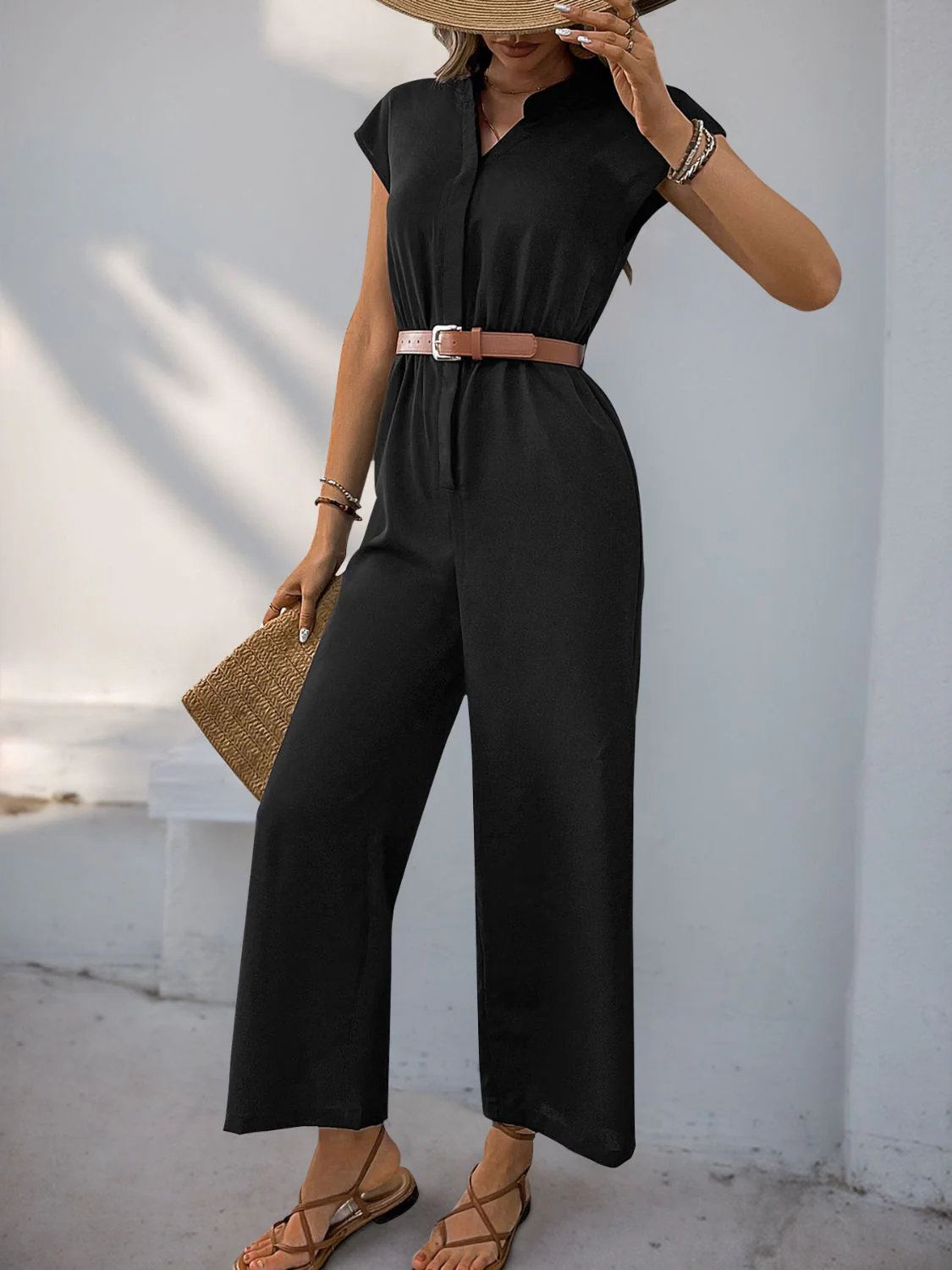 Perfee Notched Wide Leg Jumpsuit - Image 4