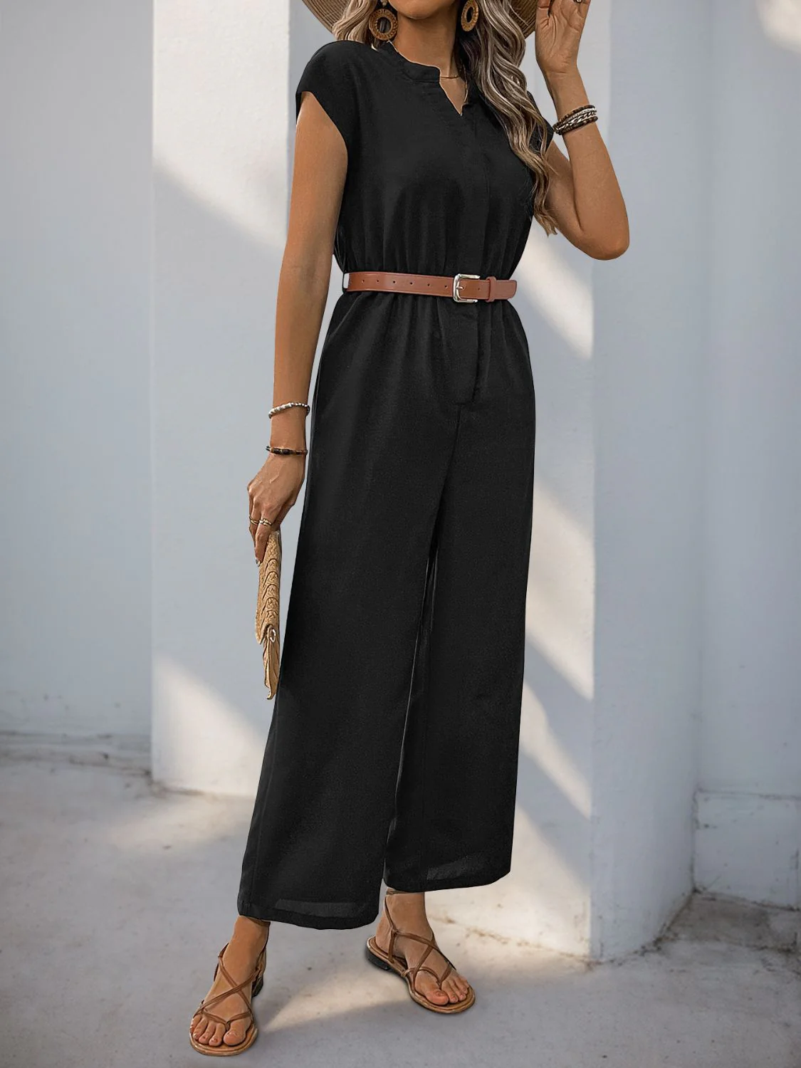Perfee Notched Wide Leg Jumpsuit - Image 5