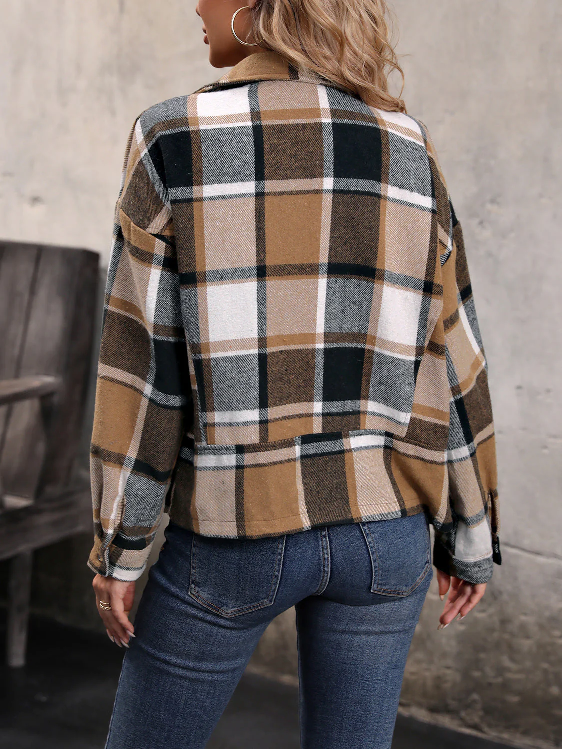 Perfee Plaid Collared Neck Long Sleeve Jacket - Image 2