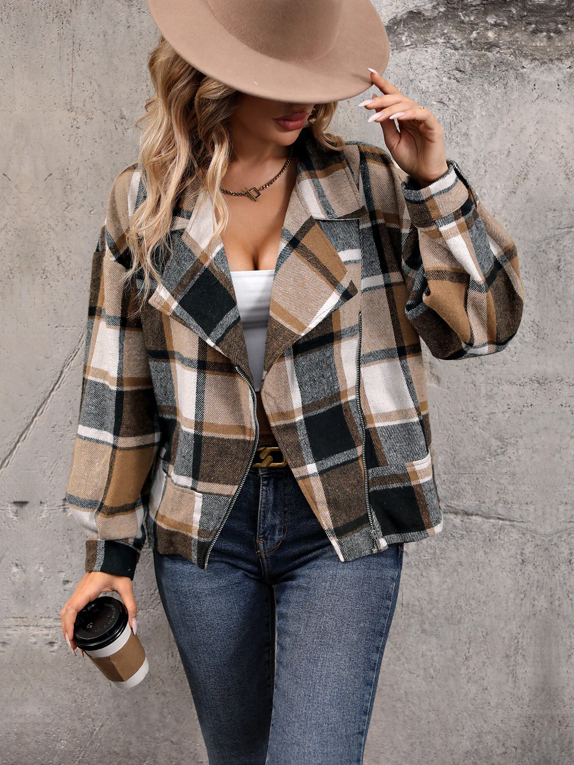 Perfee Plaid Collared Neck Long Sleeve Jacket - Image 5