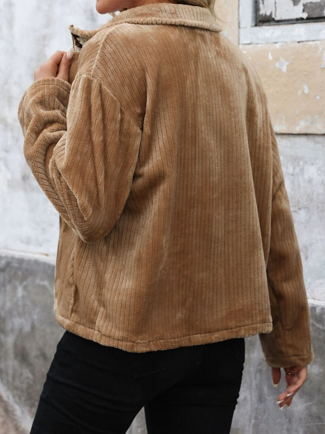 Perfee Pocketed Zip Up Collared Neck Long Sleeve Jacket - Image 2