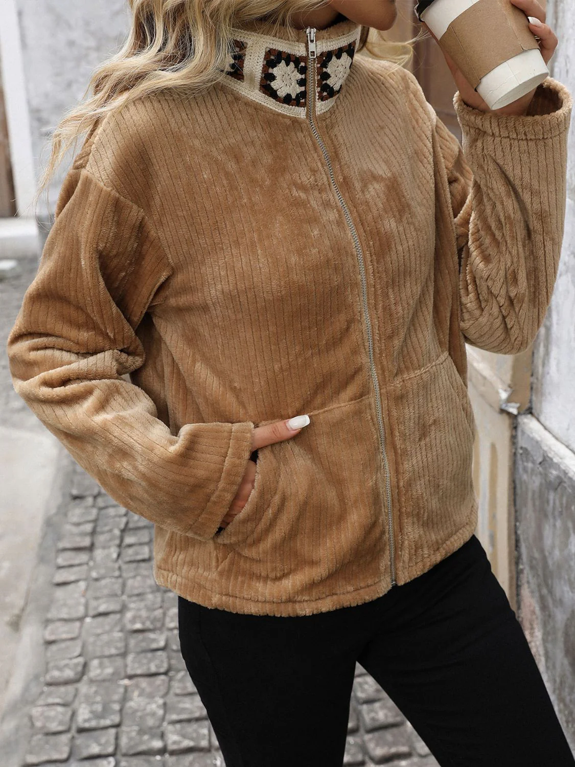 Perfee Pocketed Zip Up Collared Neck Long Sleeve Jacket - Image 6