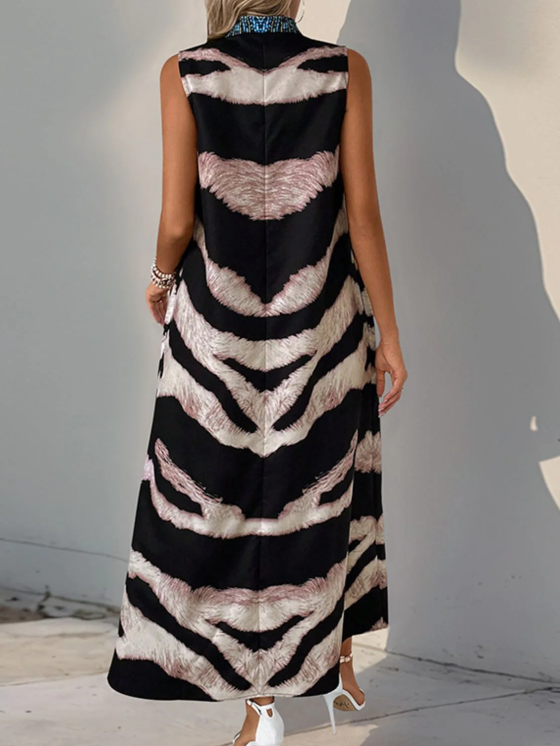Perfee Printed Notched Sleeveless Dress - Image 2