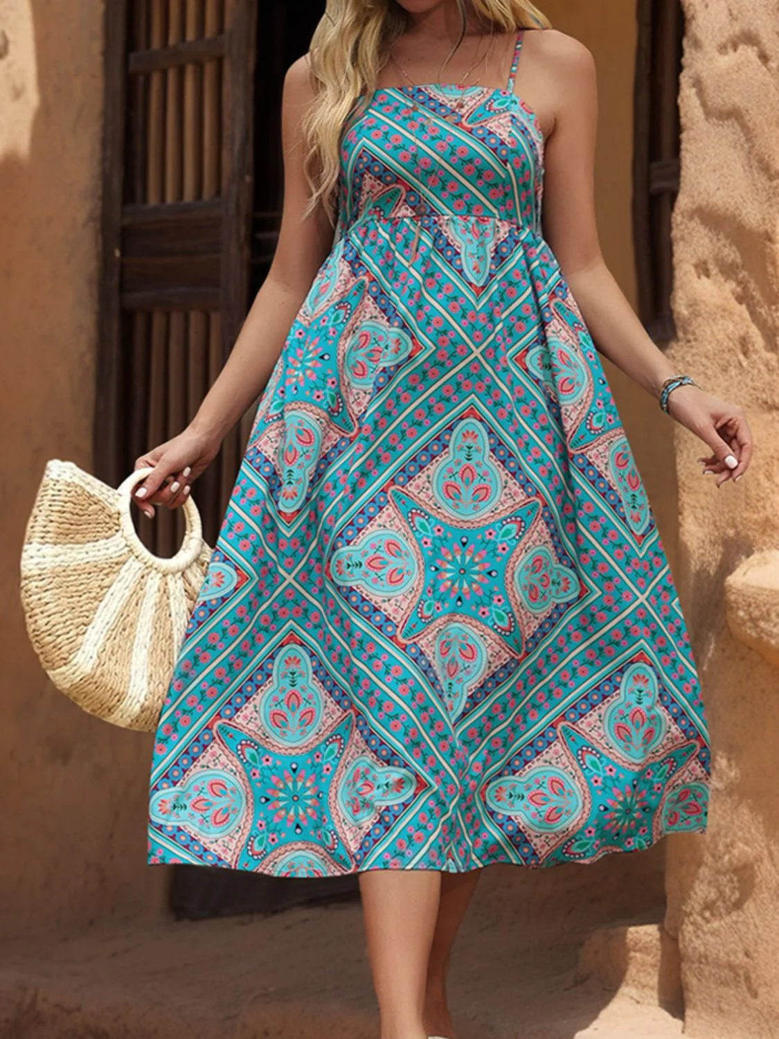 Perfee Printed Spaghetti Strap Midi Dress - Image 3
