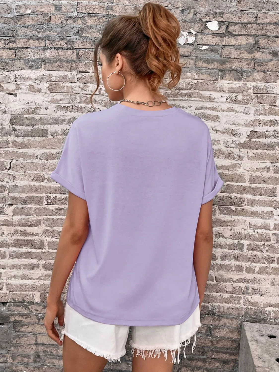 Perfee Round Neck Cuffed Sleeve T-Shirt - Image 2