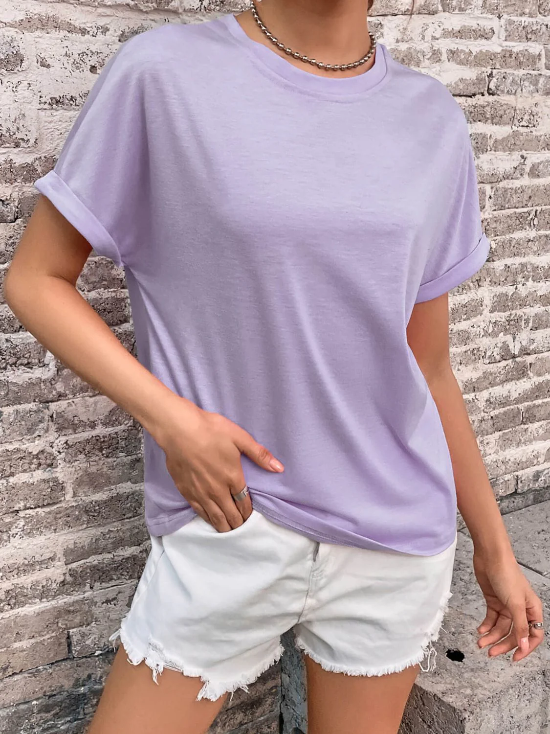 Perfee Round Neck Cuffed Sleeve T-Shirt - Image 7