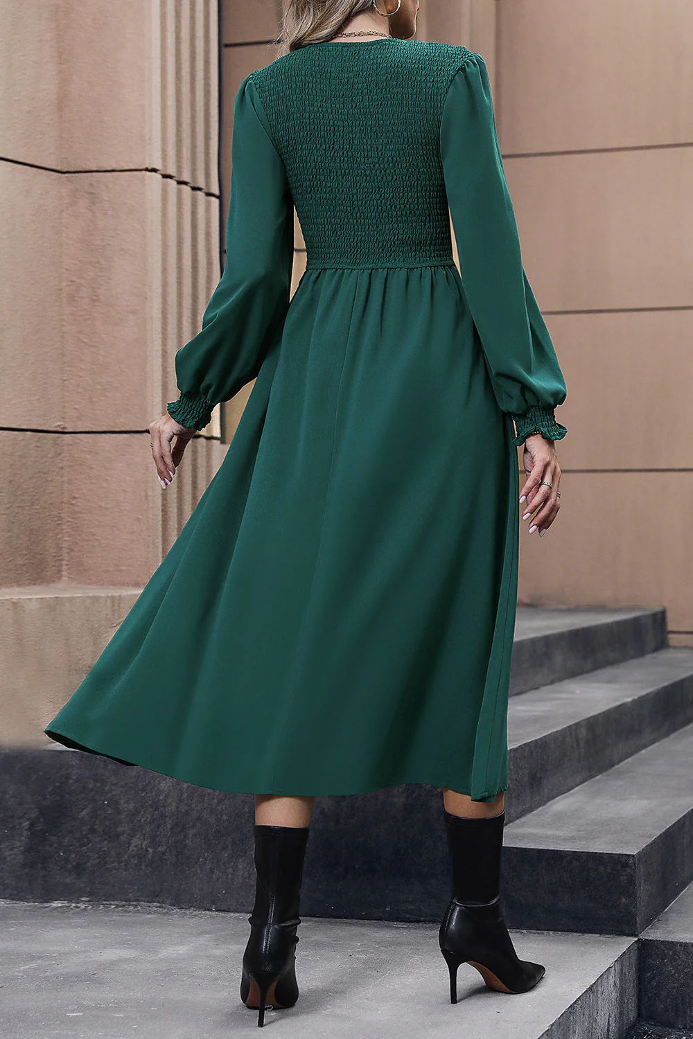 Perfee Smocked Long Sleeve Midi Dress - Image 2