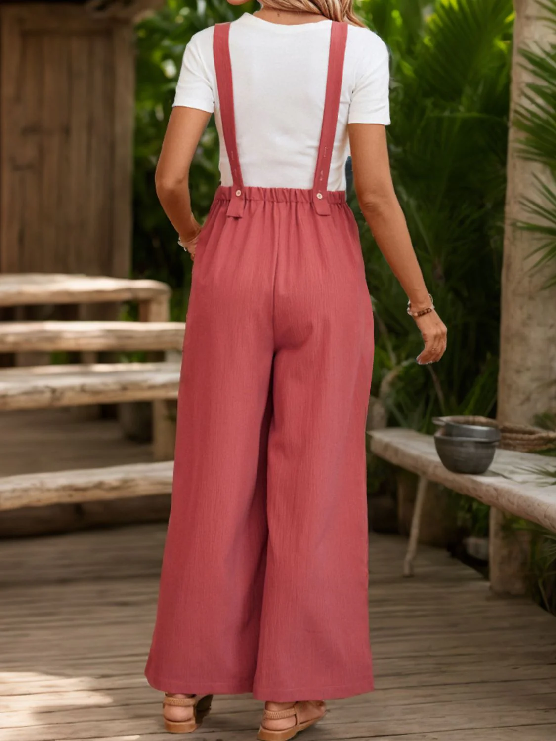 Perfee Square Neck Wide Strap Overalls - Image 2