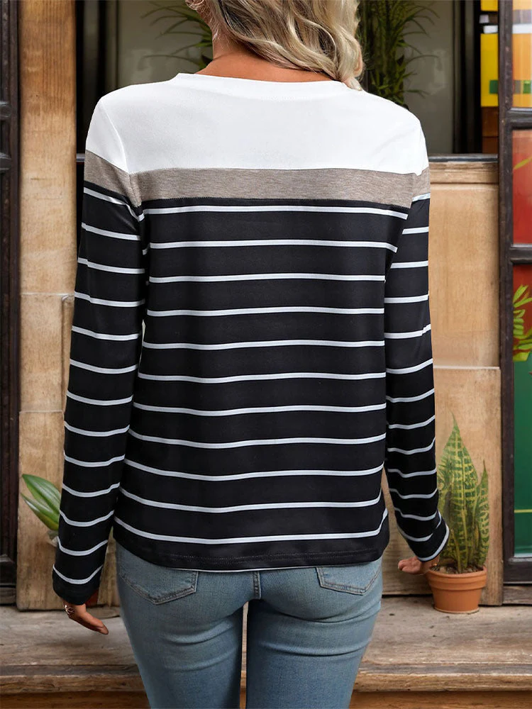 Perfee Striped Round Neck Long Sleeve T-Shirt - Image 3