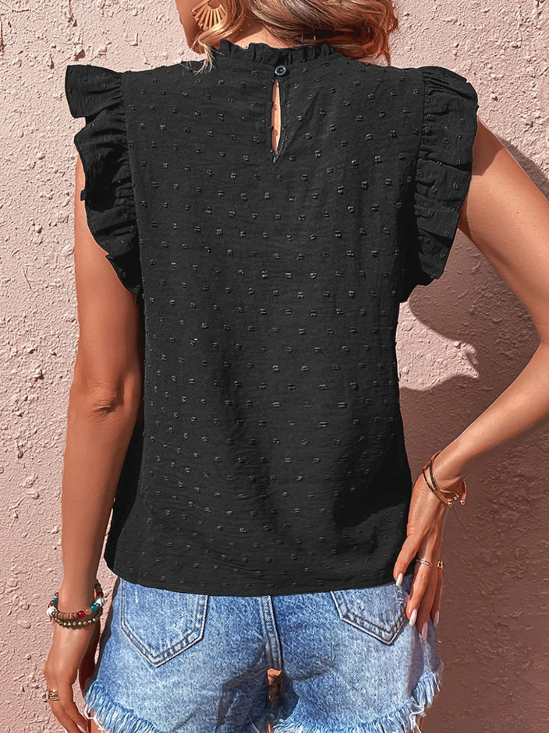 Perfee Swiss Dot Butterfly Sleeve Top - Image 2