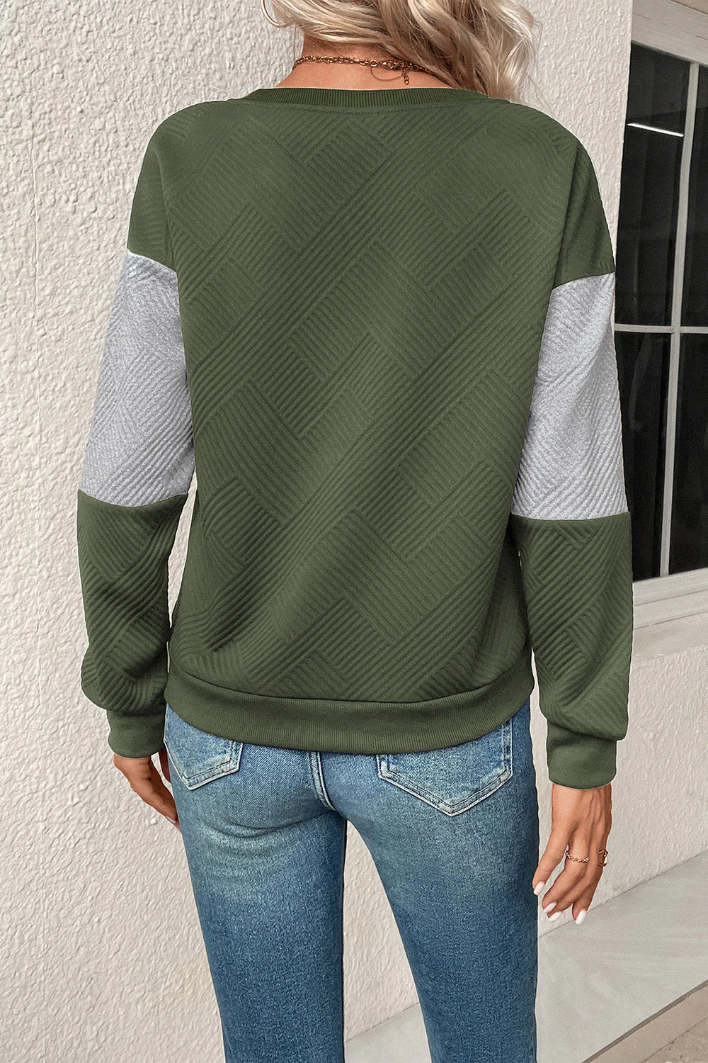 Perfee Textured Color Block Round Neck Sweatshirt - Image 11