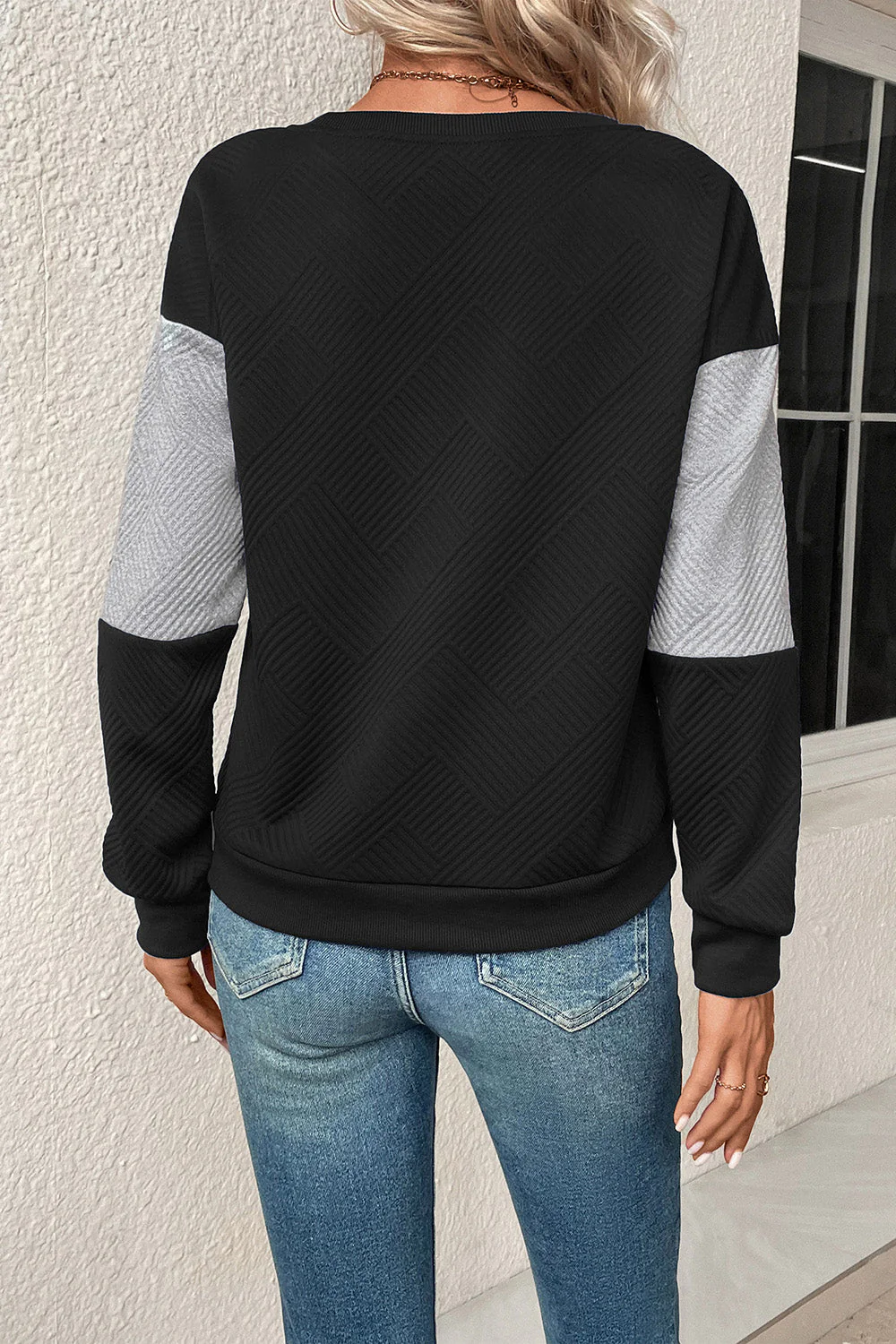Perfee Textured Color Block Round Neck Sweatshirt - Image 17