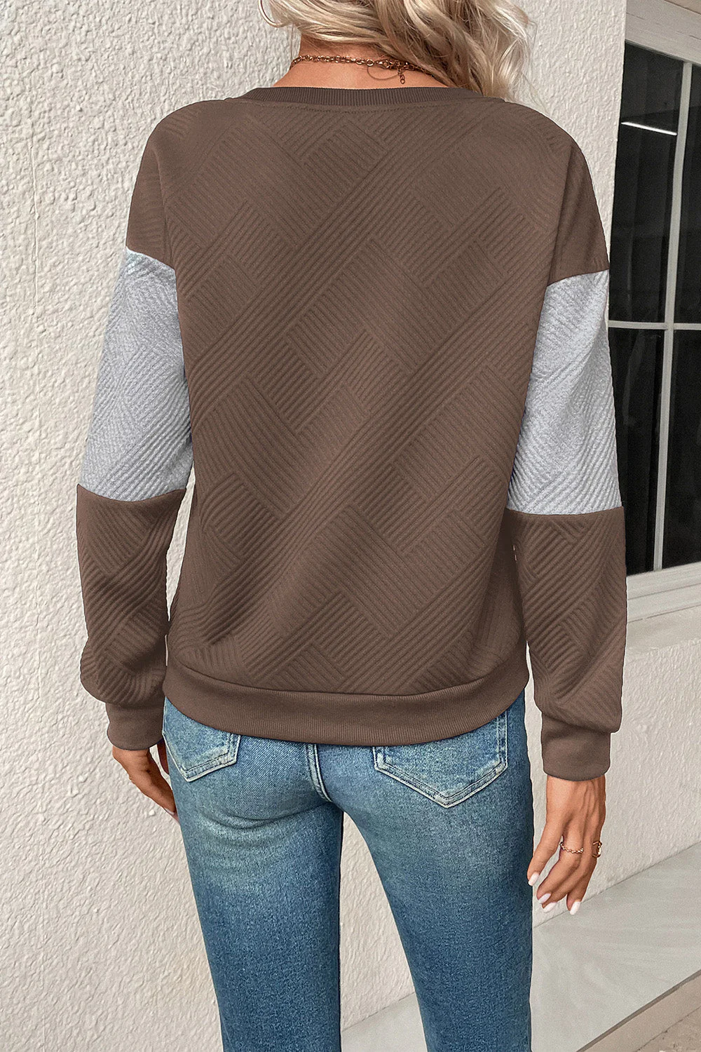 Perfee Textured Color Block Round Neck Sweatshirt - Image 23
