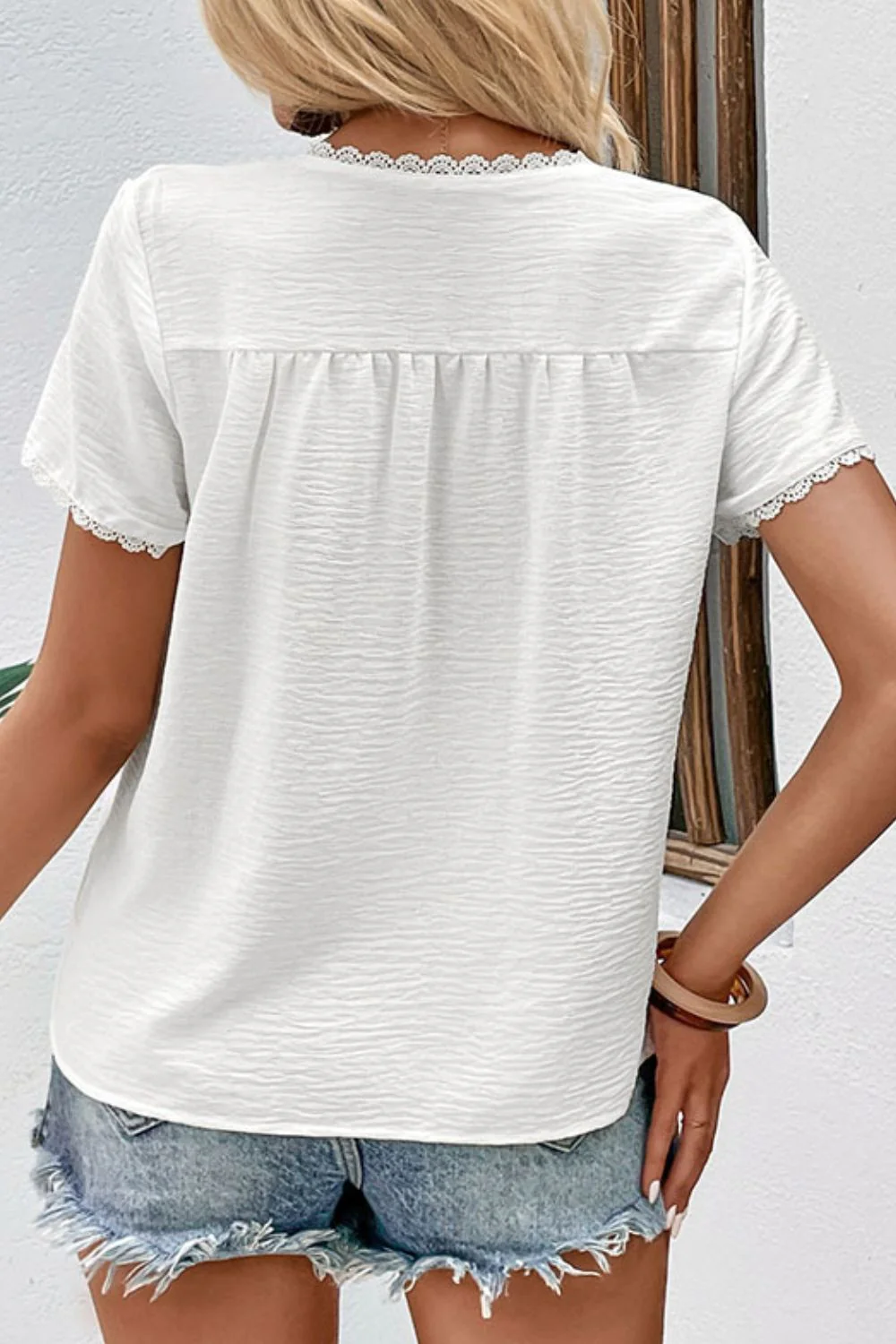Perfee Textured Lace Trim Tee Shirt - Image 2
