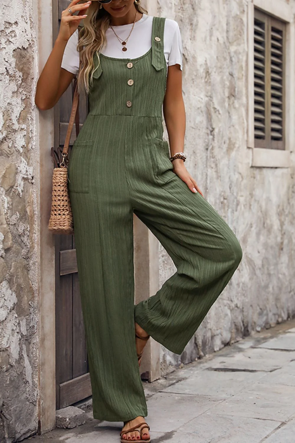 Perfee Textured Pocketed Wide Strap Overalls - Image 3