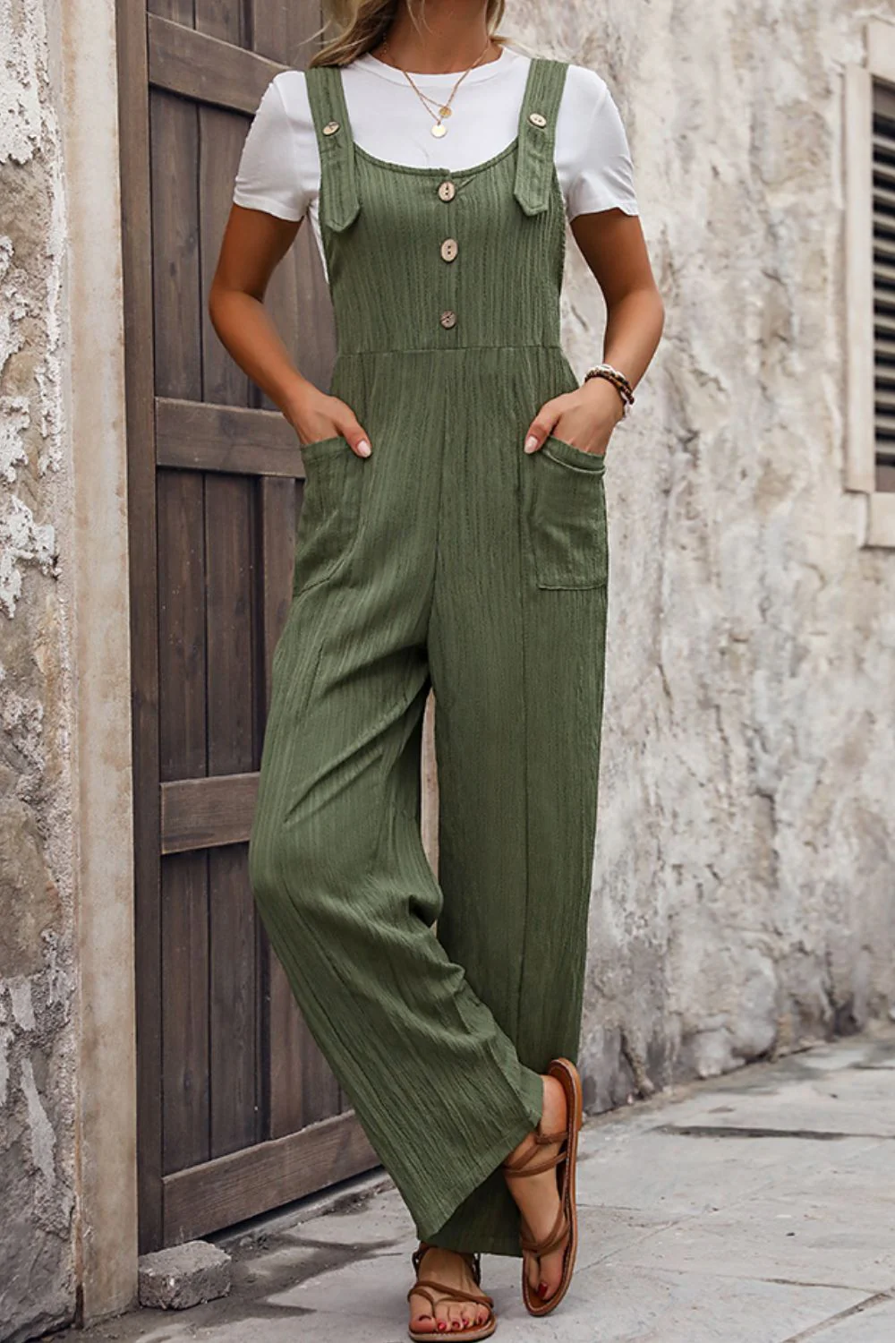 Perfee Textured Pocketed Wide Strap Overalls - Image 4