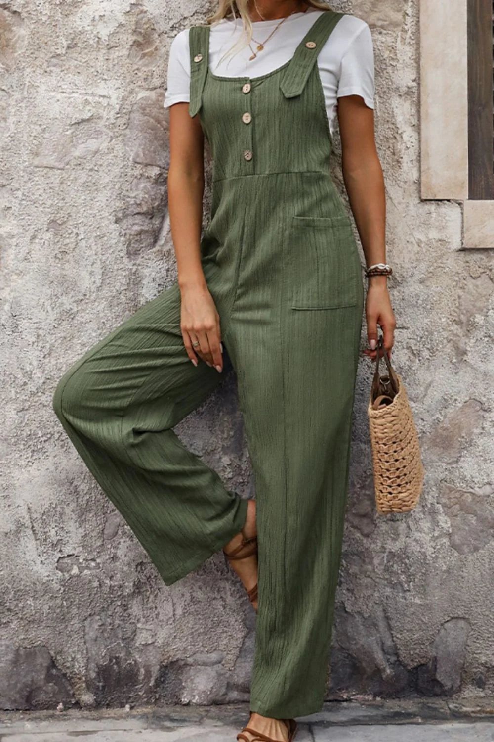 Perfee Textured Pocketed Wide Strap Overalls - Image 6