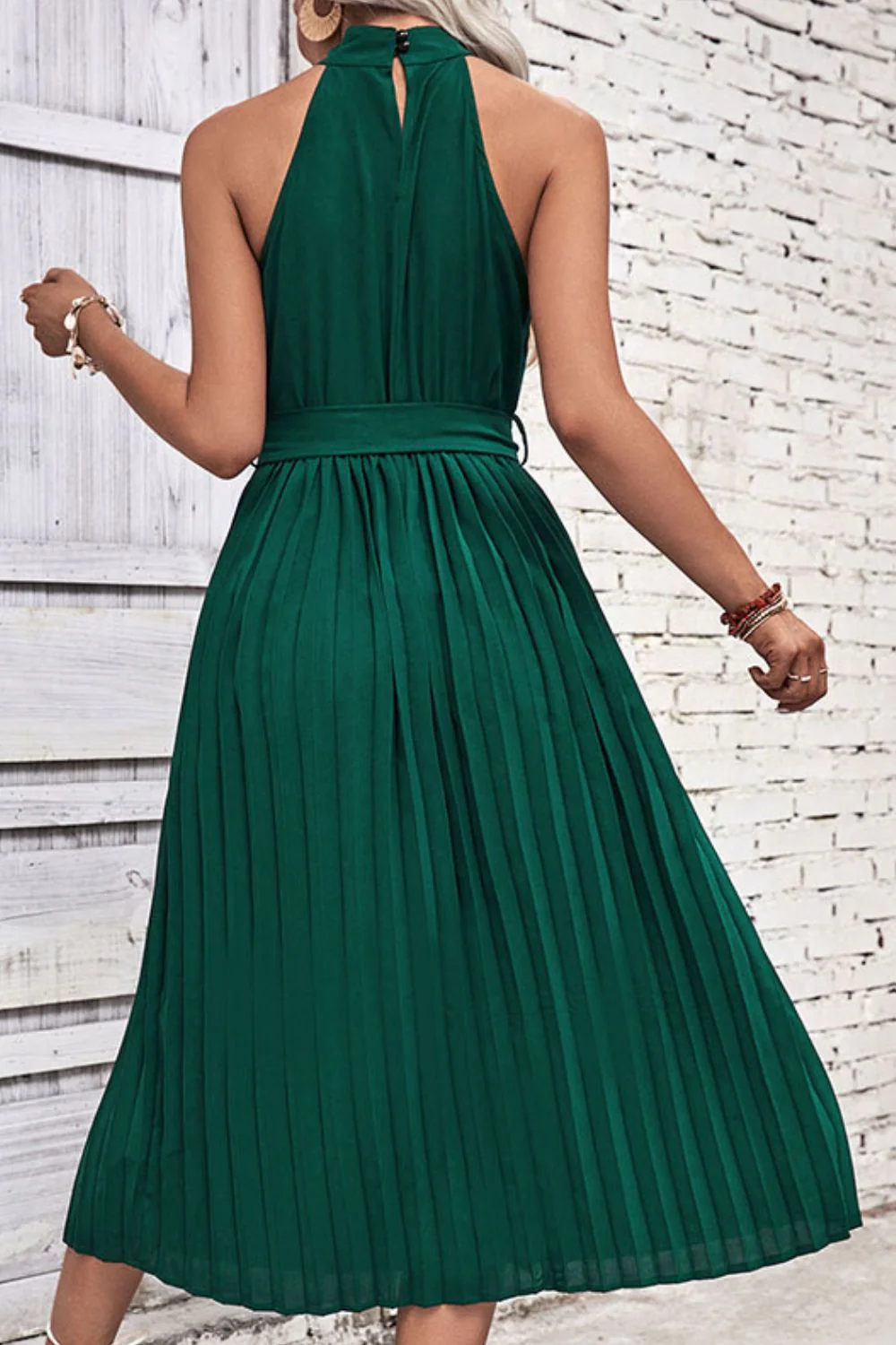 Perfee Tie Belt Pleated Midi Dress - Image 2